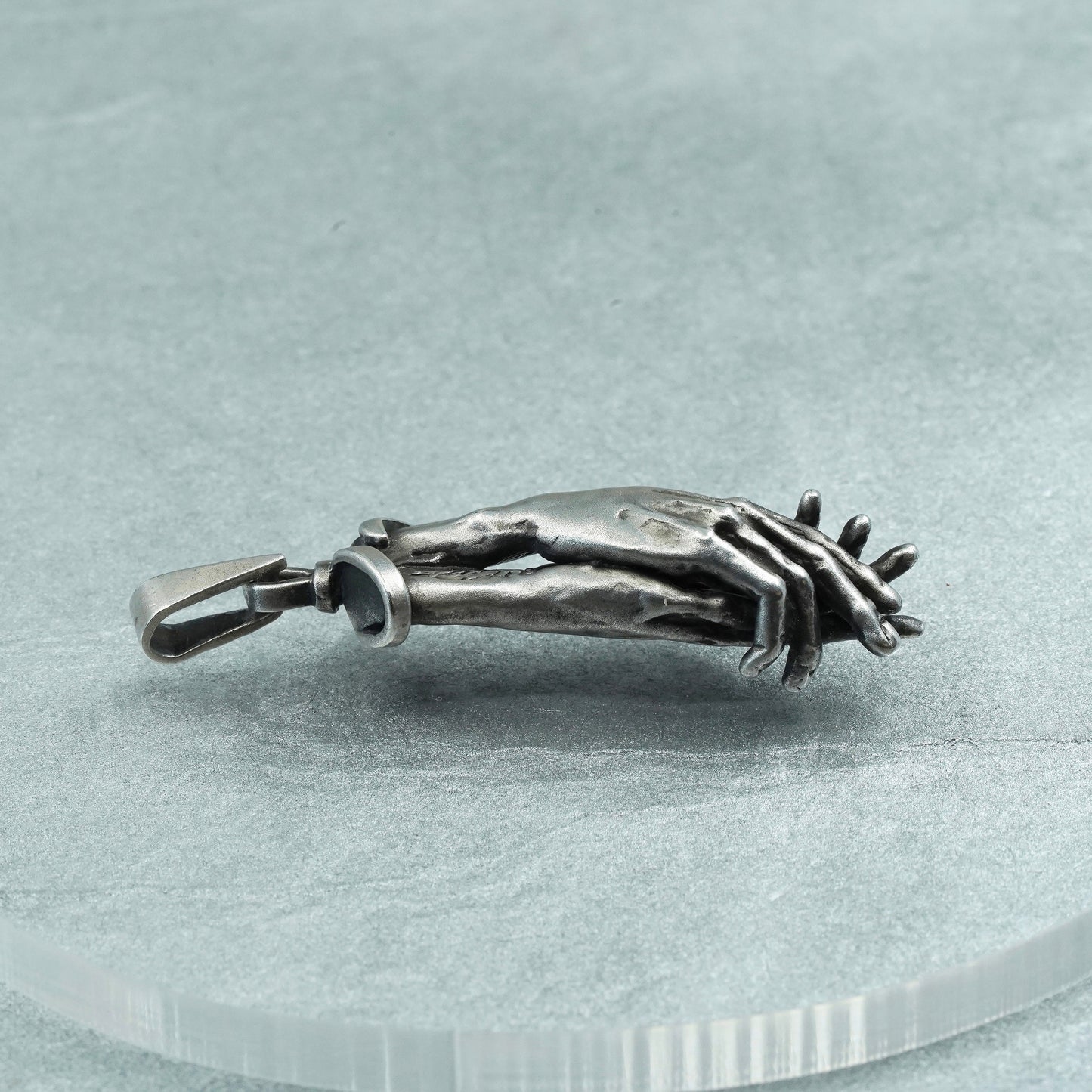 Vintage Italian matte Sterling 925 silver pendant, prayer hands