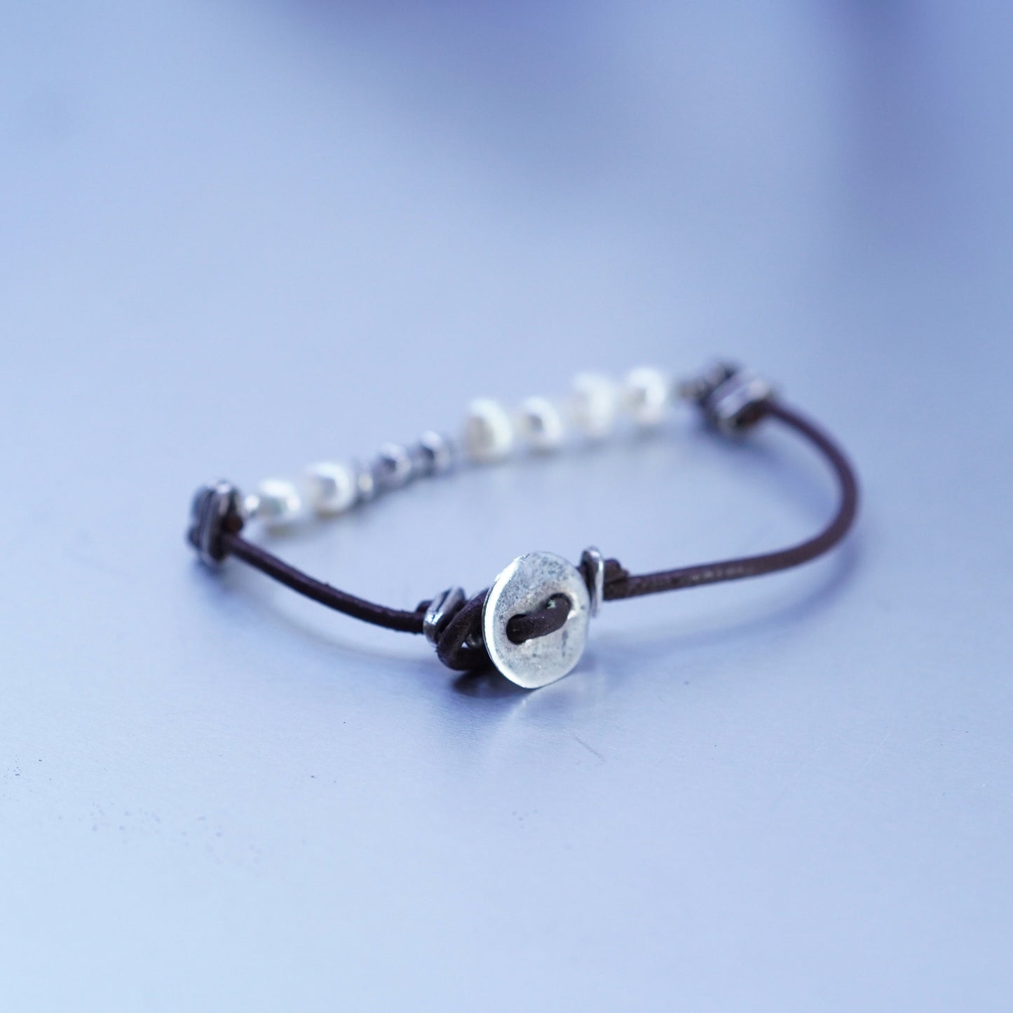 6.75”, VTG silpada B1062 Sterling 925 silver handmade leather bracelet pearl