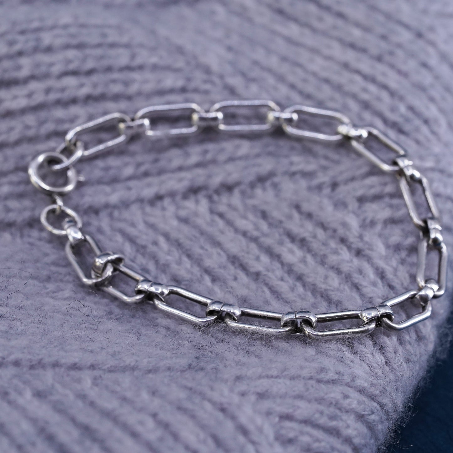 7.25" 6mm, vintage Sterling silver handmade bracelet, 925 elongated link chain