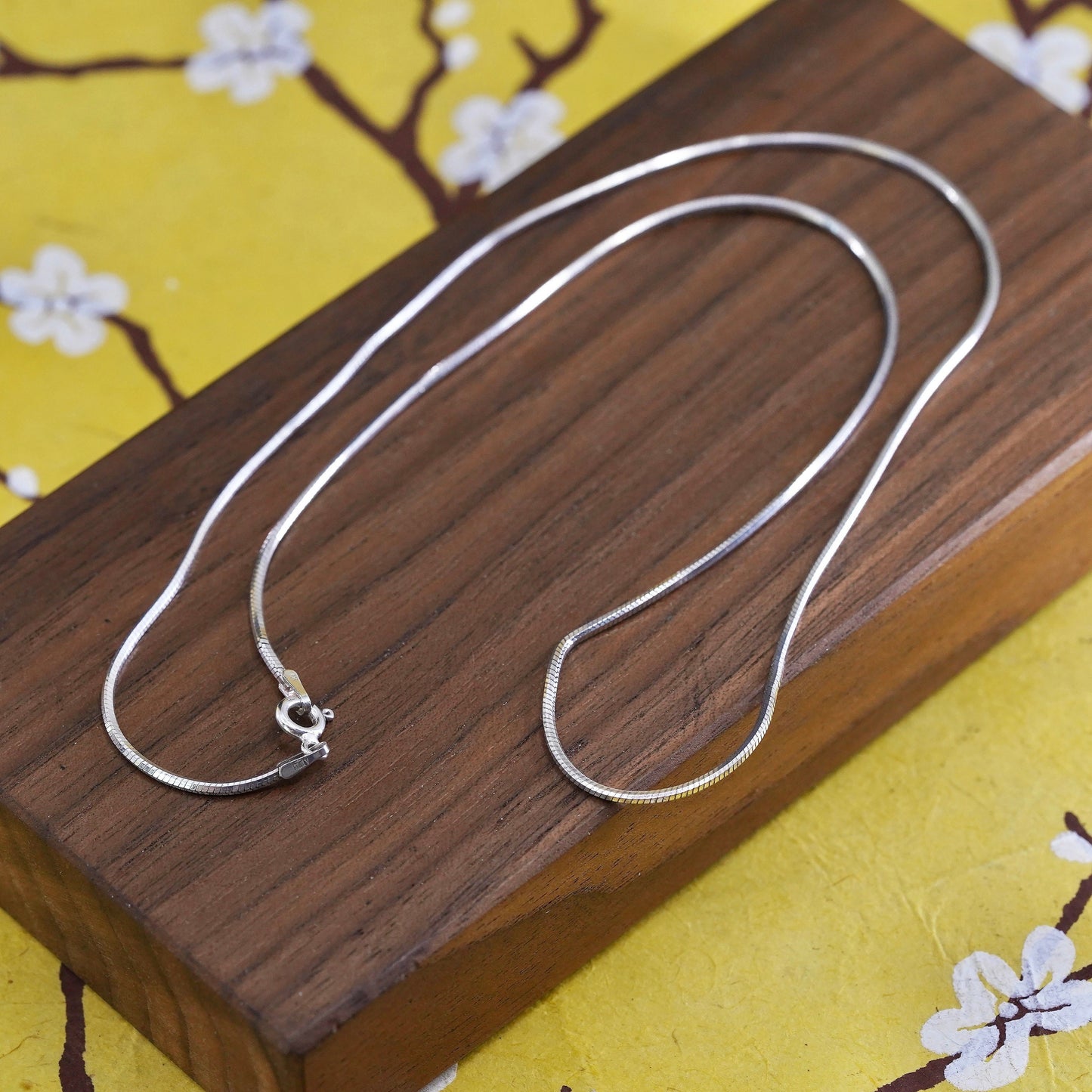 18", 1mm, vintage Sterling silver necklace, Italy 925 square snake chain
