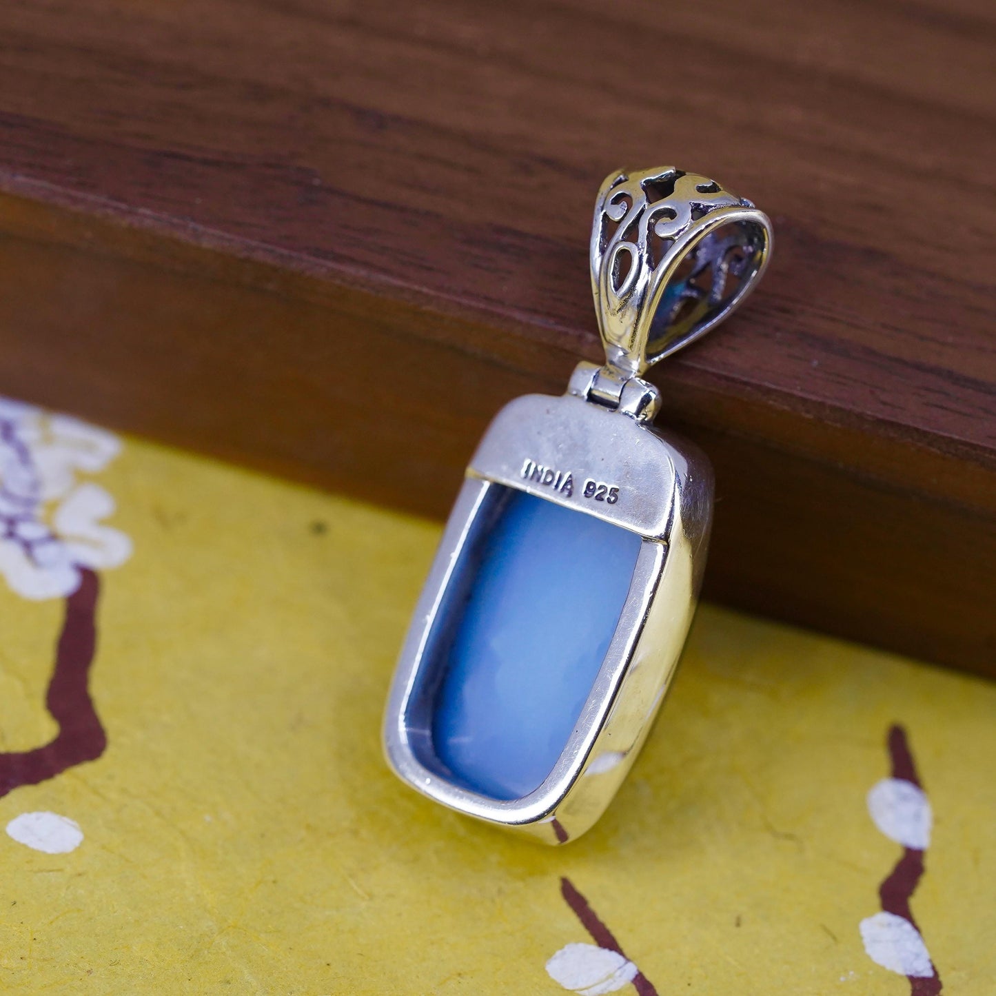 Vintage Sterling 925 silver handmade pendant with golden druzy stone