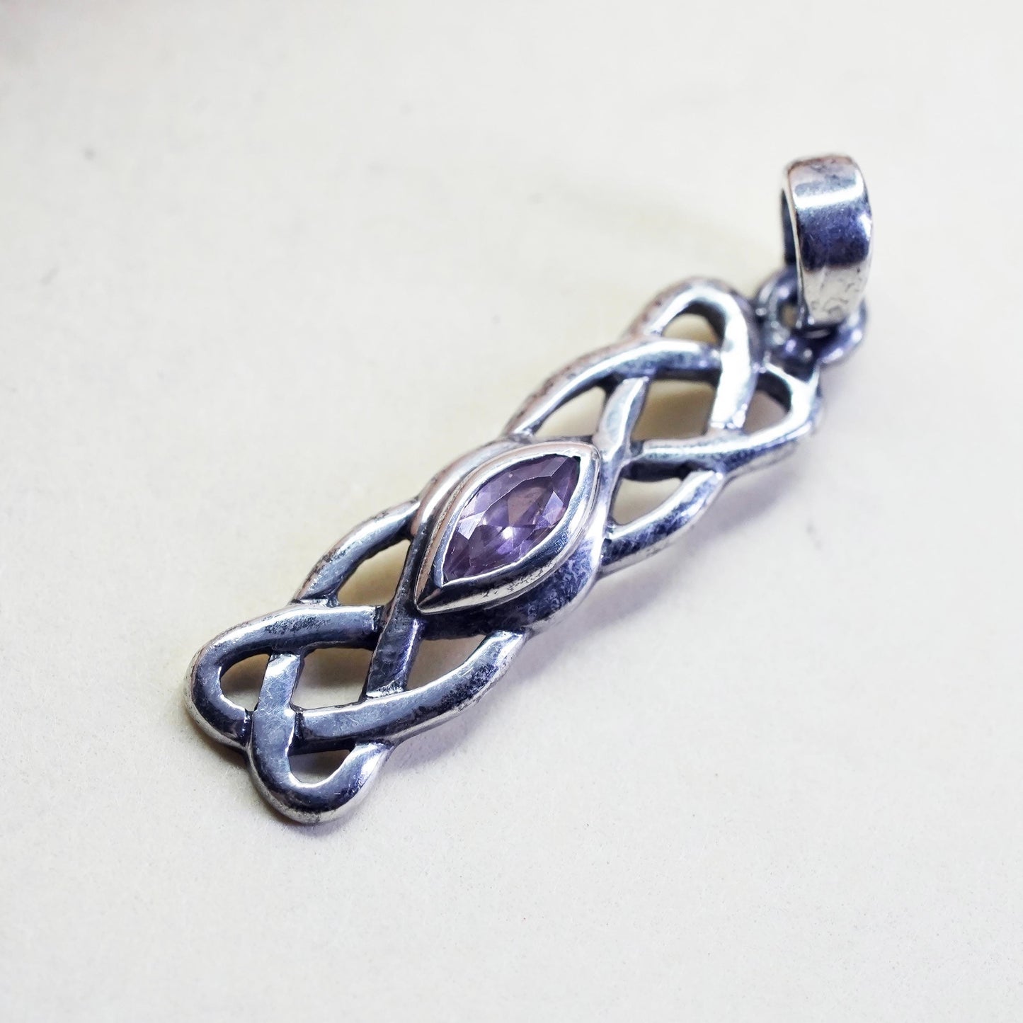 sterling silver handmade pendant, 925 silver Irish Celtic knot charm amethyst