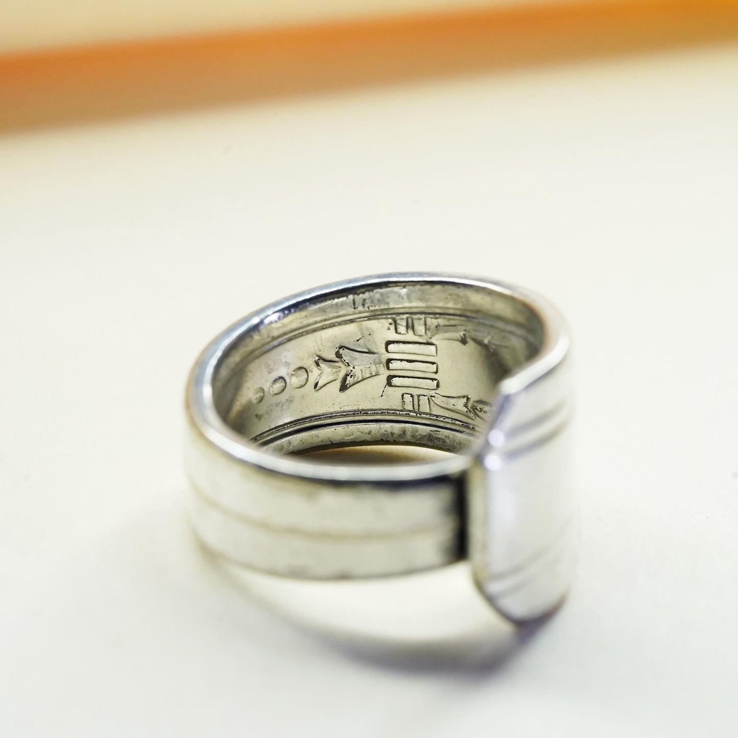 Size 8, vintage Sterling silver handmade spoon ring, 925 textured band