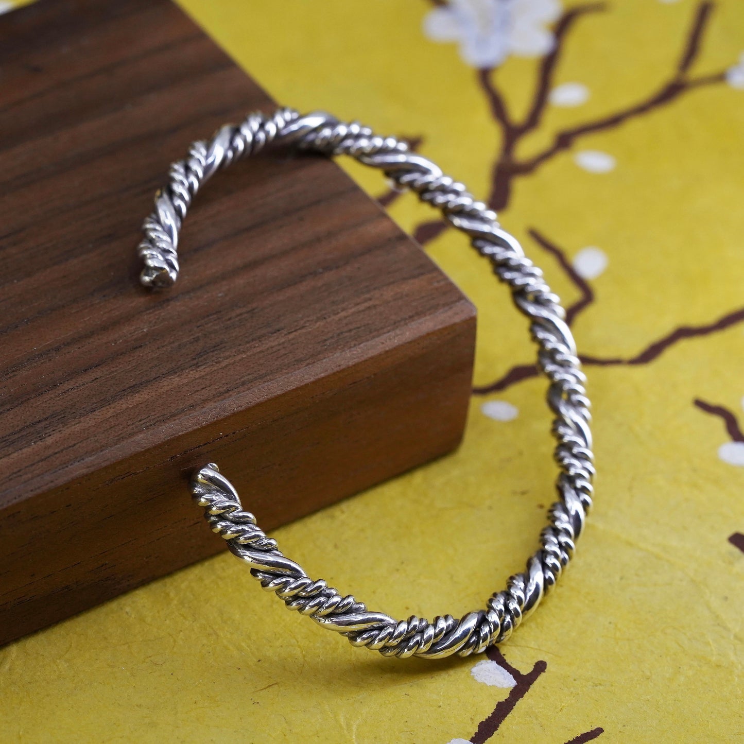6”, Vintage Sterling silver handmade bracelet, 925 twisted cable cuff