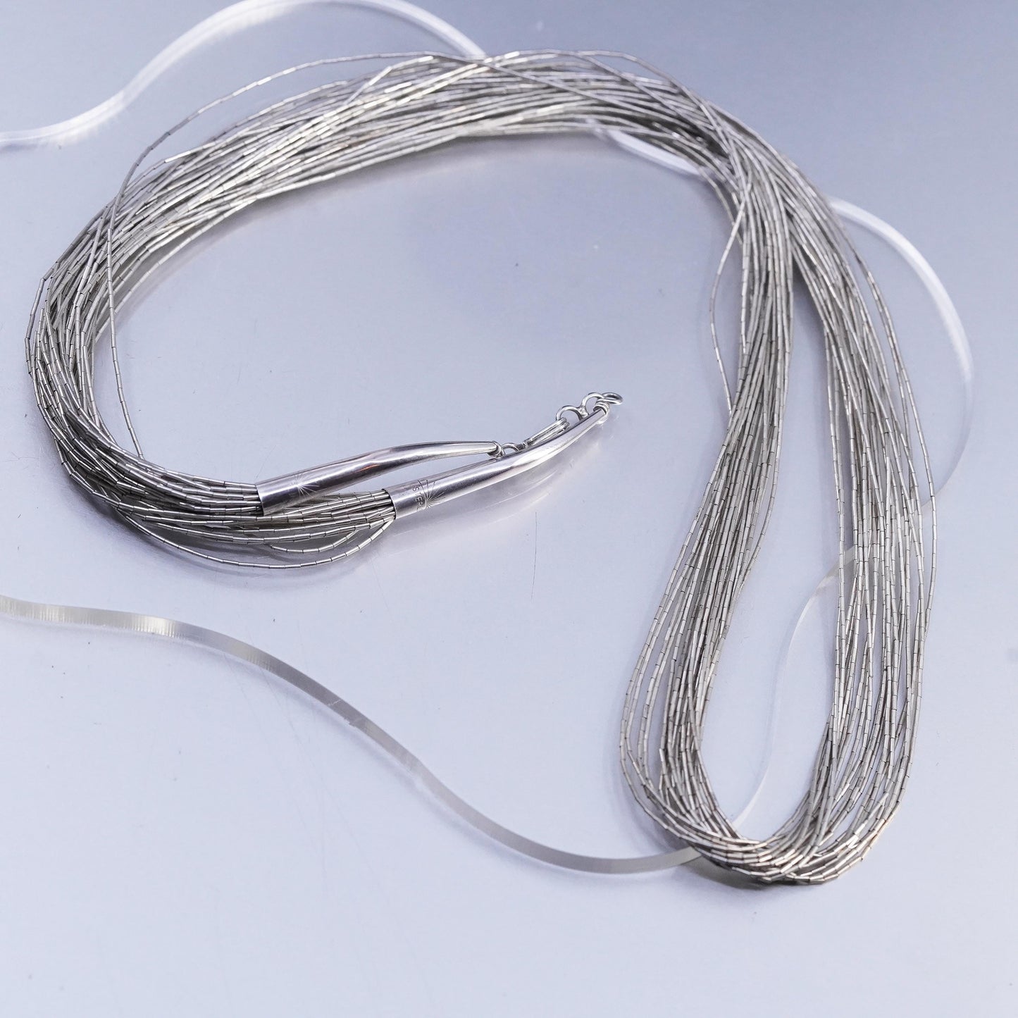 30", Native American Sterling 925 multi 20 strands liquid silver necklace