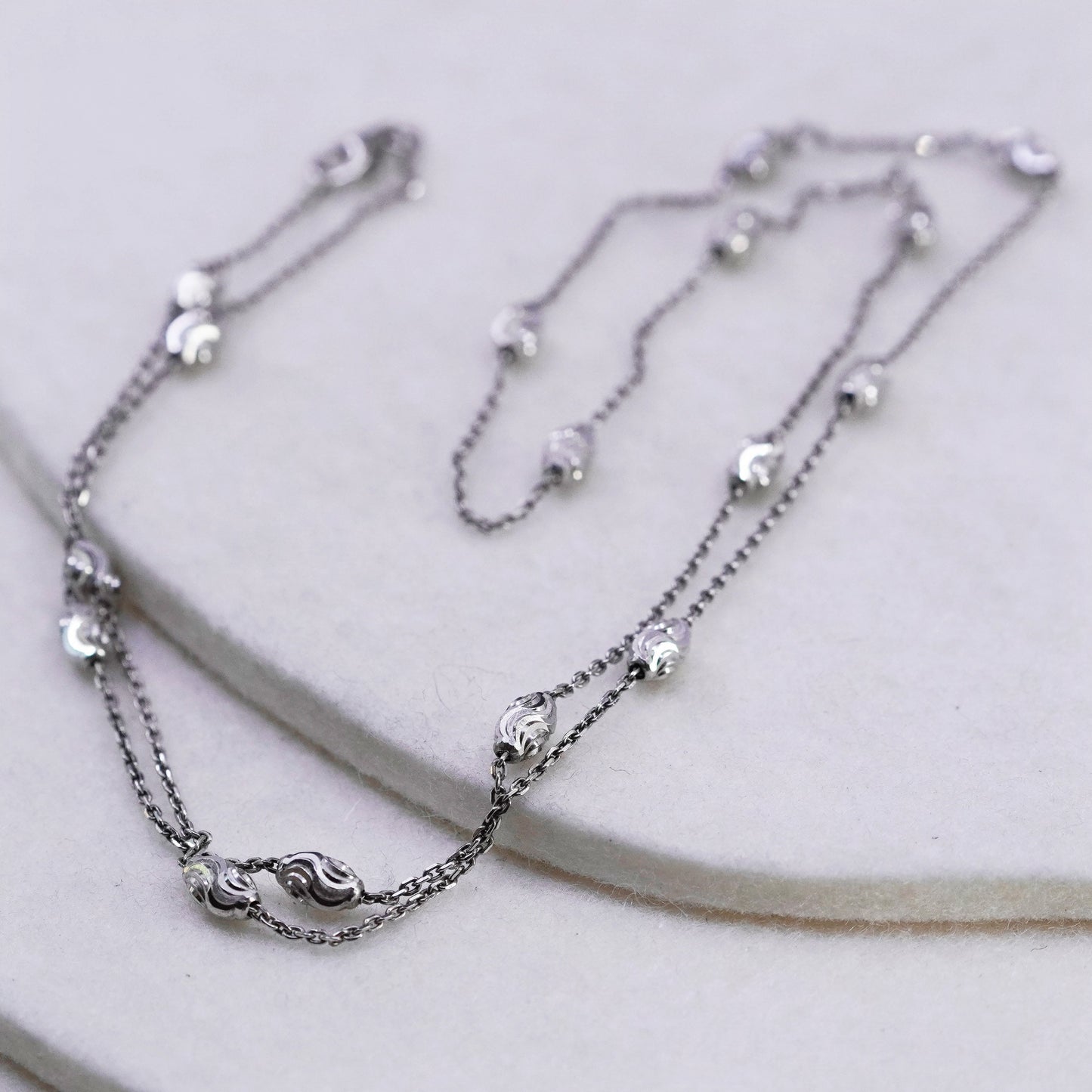 24” 1mm, vintage Italy Sterling 925 silver circle chain necklace with beads