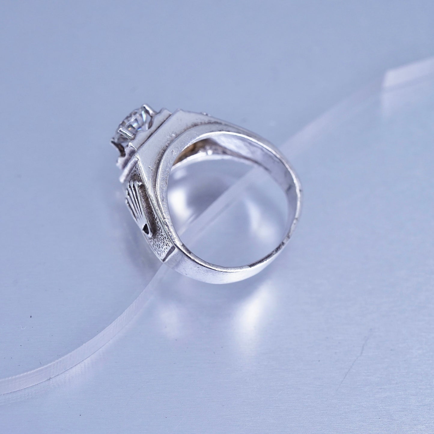Size 6.5, vintage Sterling 925 silver handmade statement ring with Cz