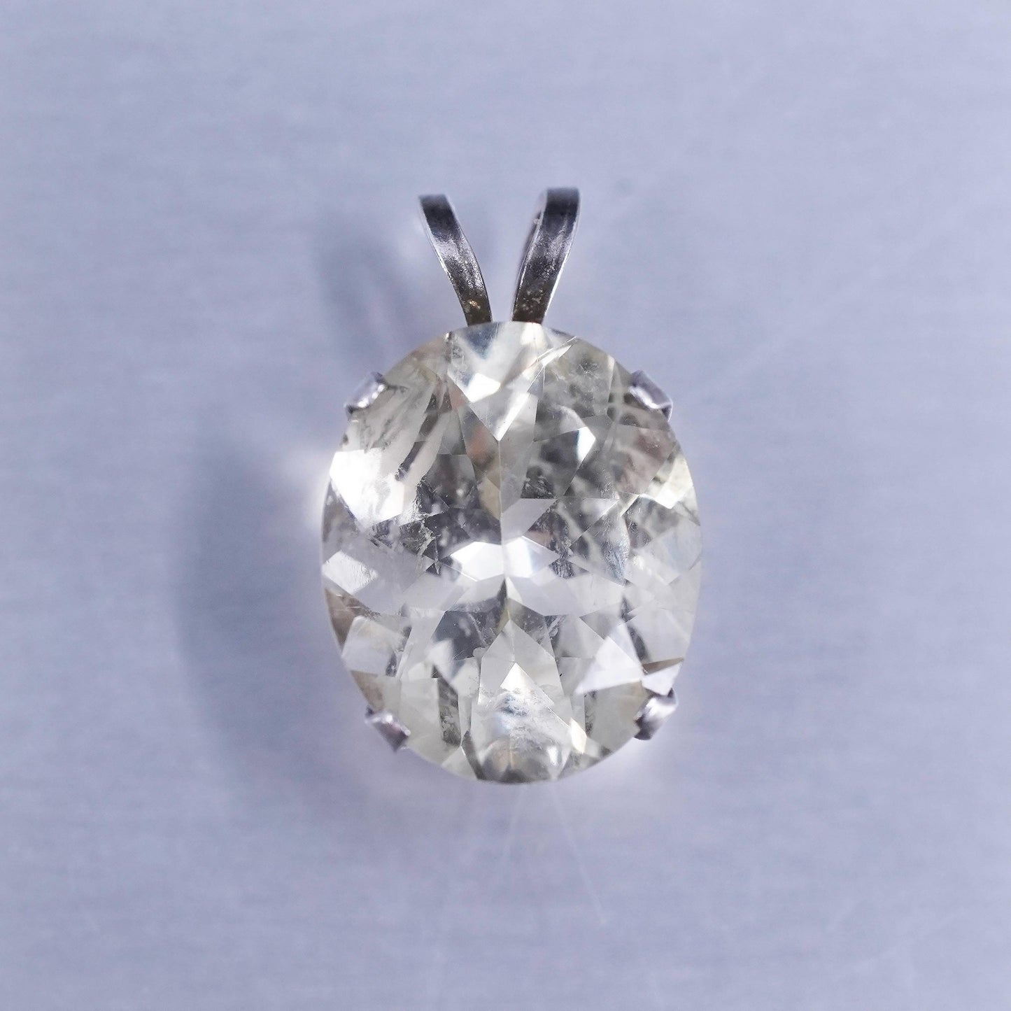 Vintage sterling 925 silver handmade oval charm pendant with crystal