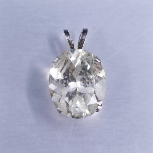 Vintage sterling 925 silver handmade oval charm pendant with crystal