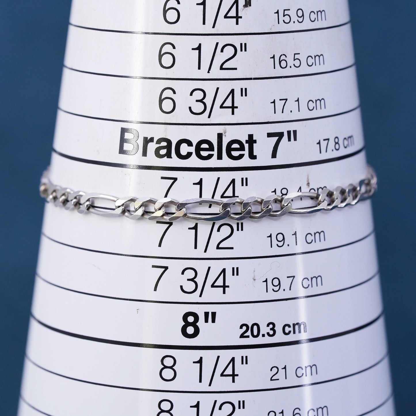 7.5", 5mm, vintage Sterling silver figaro bracelet, solid chain