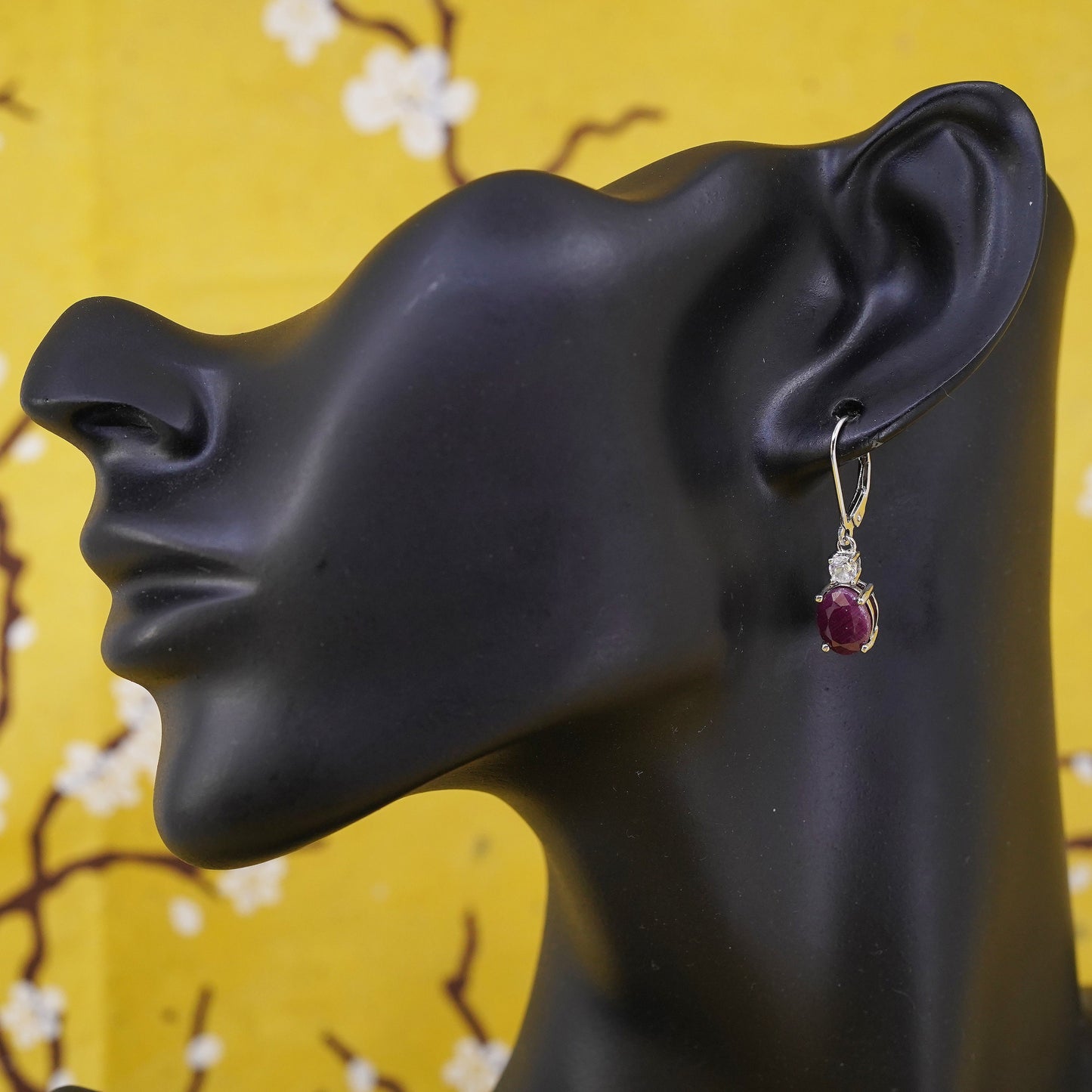 Vintage Sterling 925 silver handmade earrings with natural ruby