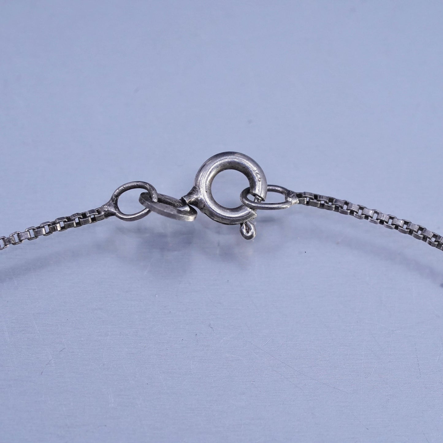 17" 1mm, vintage Sterling 925 silver box necklace with abalone shell pendant