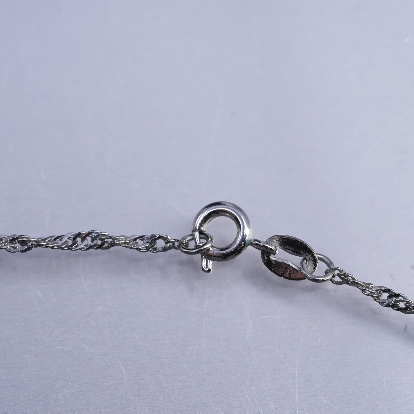18" 2mm, vintage Sterling 925 silver twisted curb chain necklace w/ cz pendant