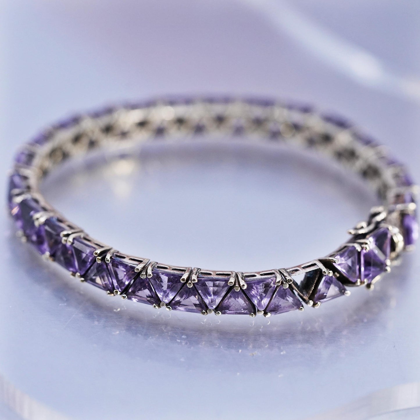 7", Vintage gold plated Sterling Silver 925 Tennis Bracelet cluster amethyst
