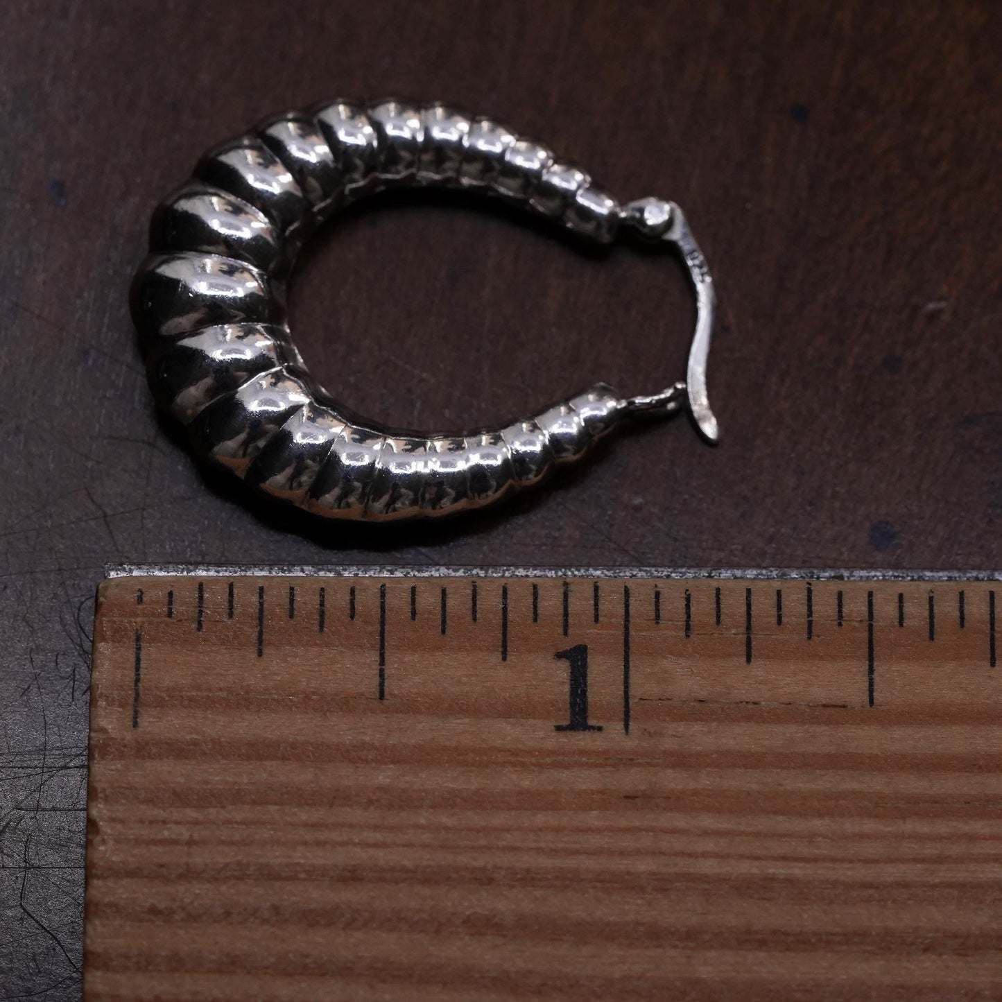 1.25", Vintage sterling silver loop single earring, ribbed primitive hoop