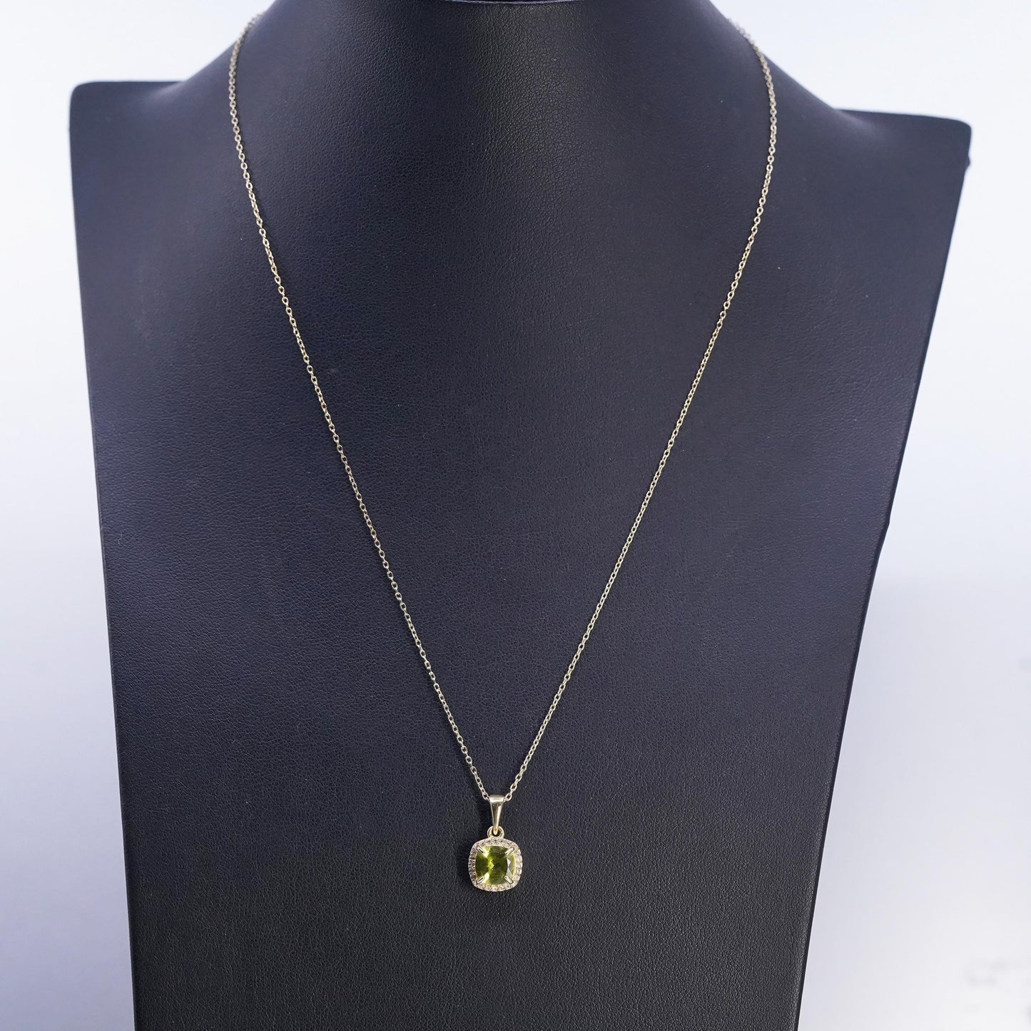 16+2", vermeil gold plated Sterling 925 silver circle necklace peridot pendant