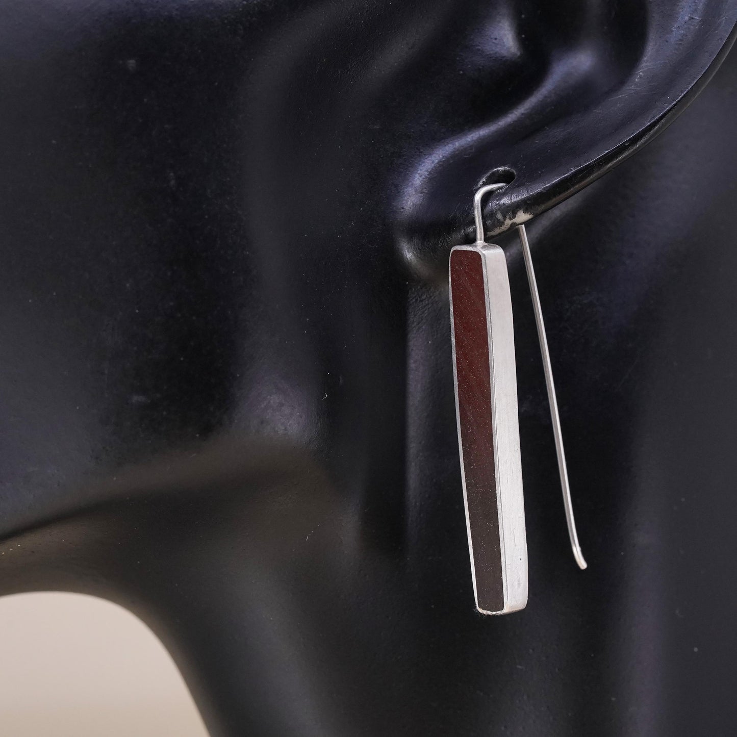 Minimalistic sterling silver single earring, 925 rectangular dangle with resin