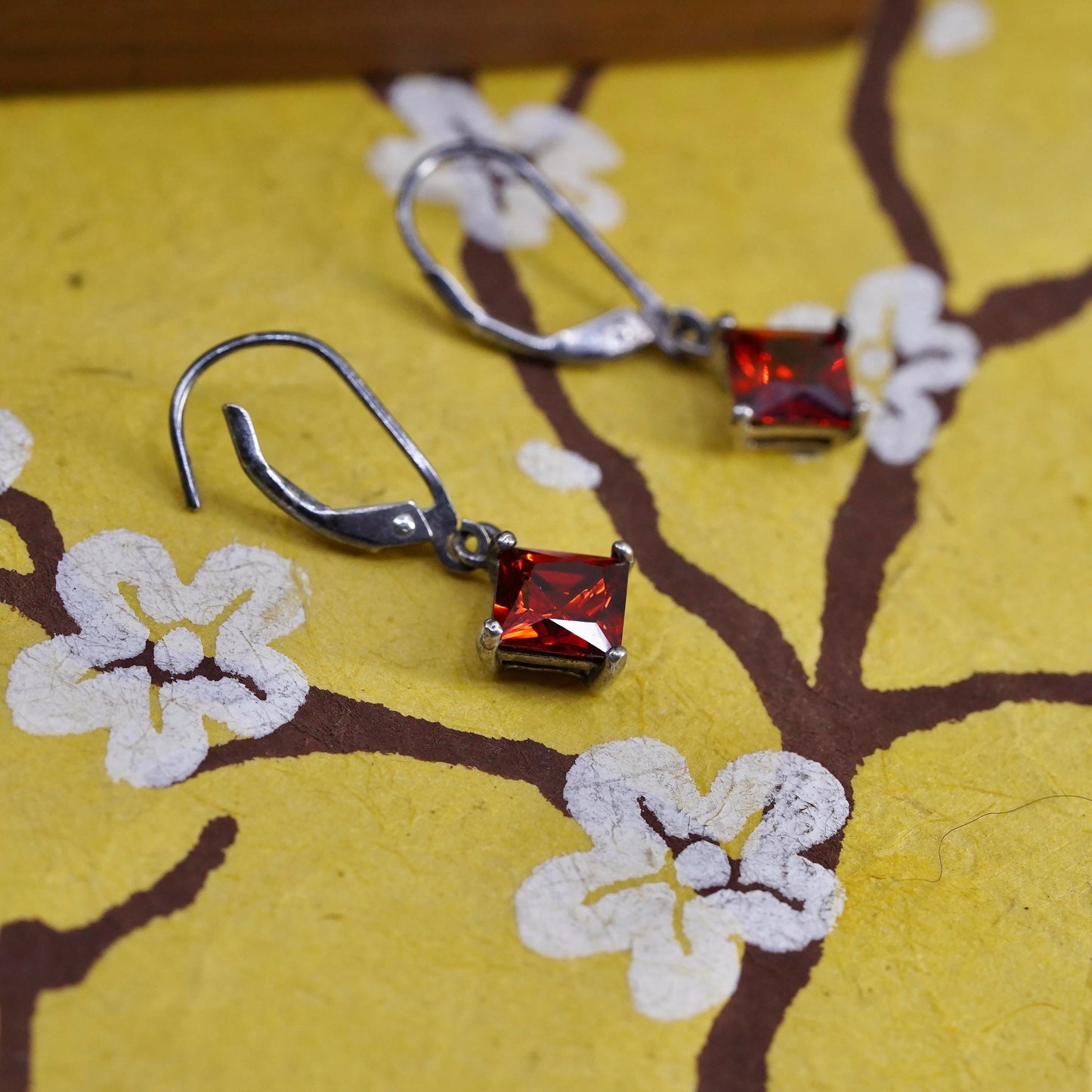 Vintage Sterling 925 silver handmade earrings with garnet beads and lever back