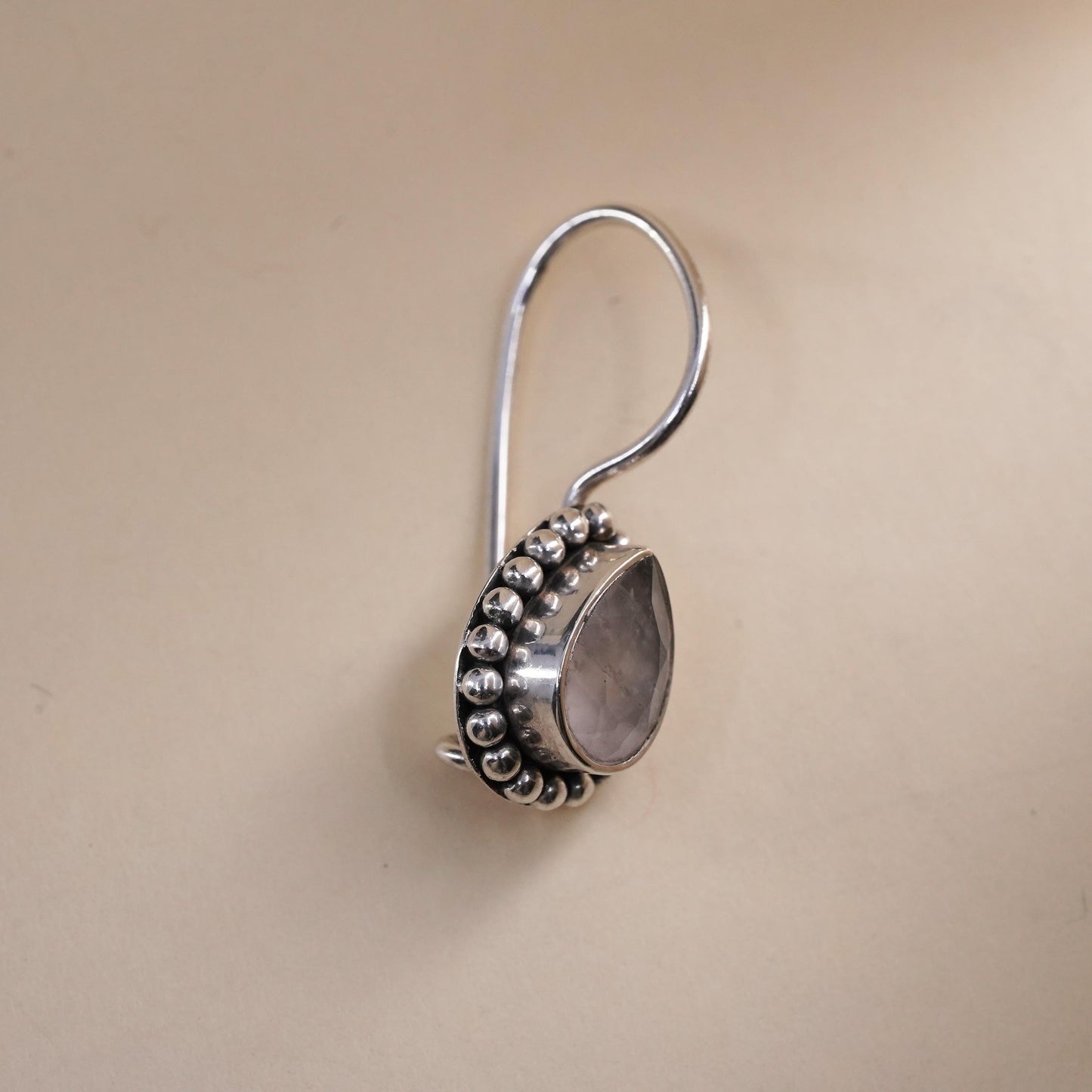 Vintage Sterling 925 silver handmade single earring with teardrop moonstone