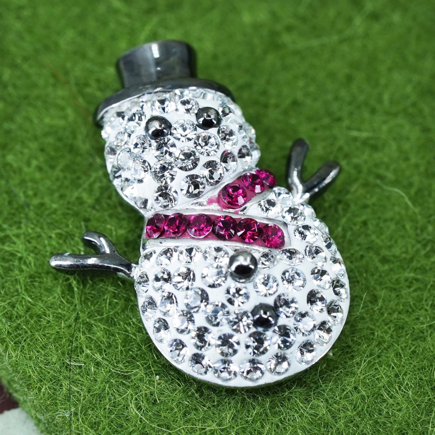 Vintage AU Sterling silver handmade pendant, 925 snowman with cluster crystal