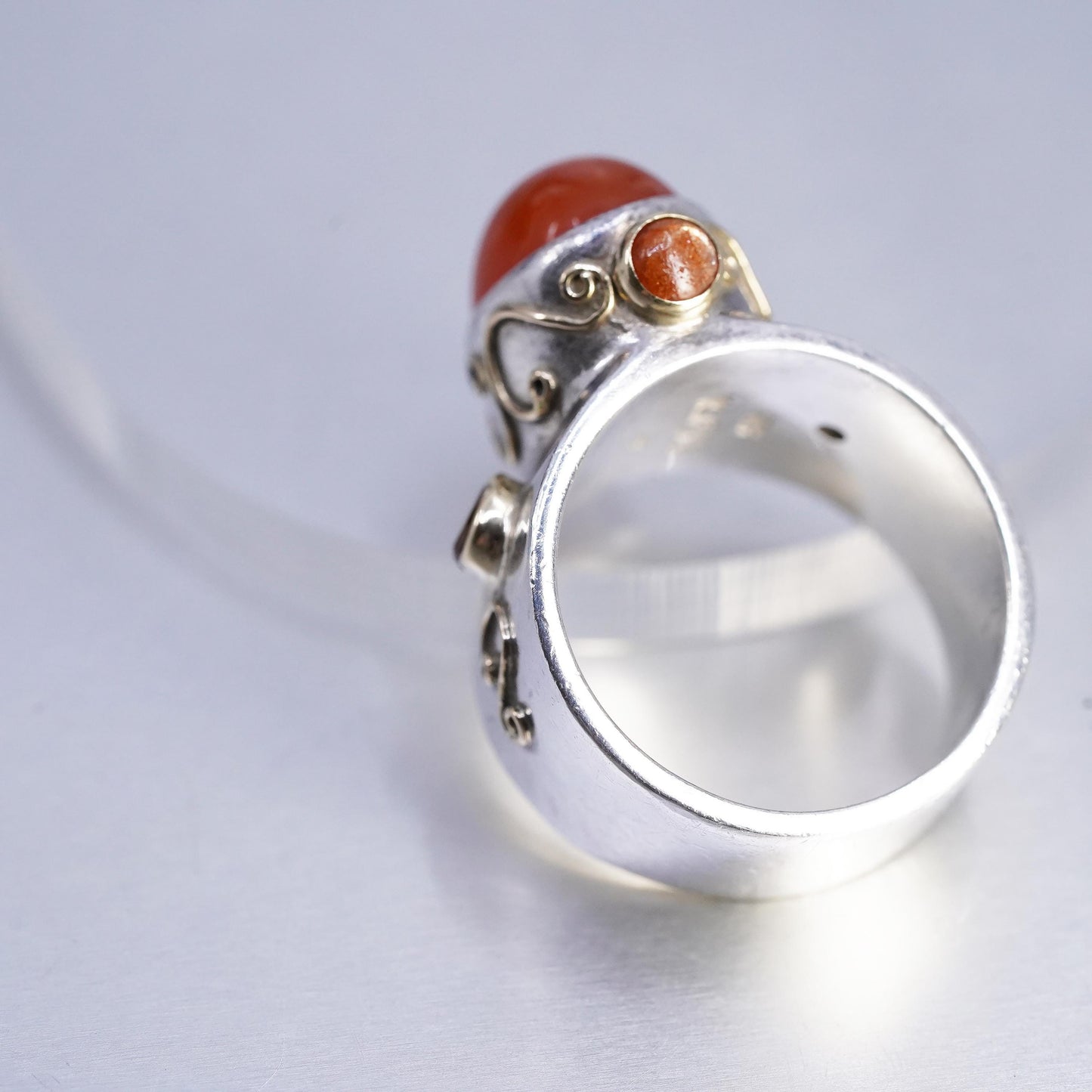 size 9, FUSION Sara Blaine Sterling 925 Silver 18K gold beaded Ring, Carnelian