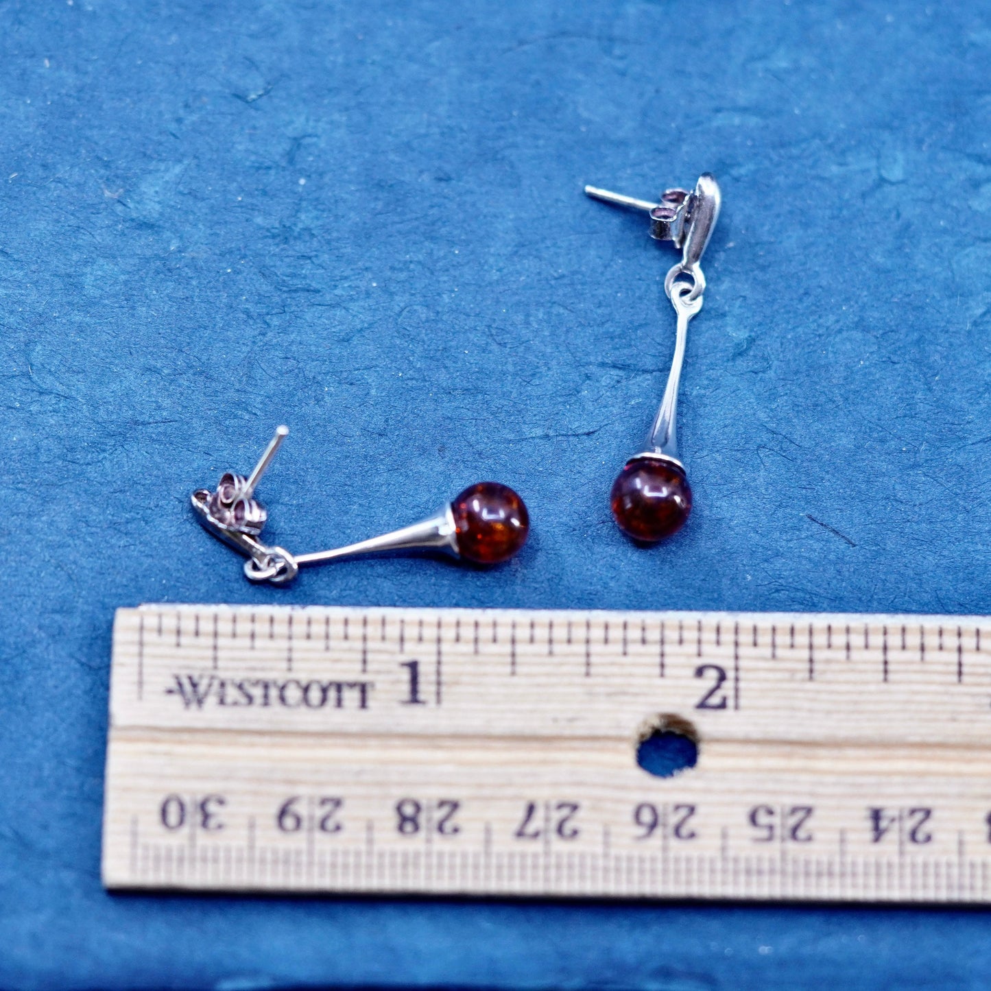 Vintage elegant sterling 925 silver handmade earrings with amber beads