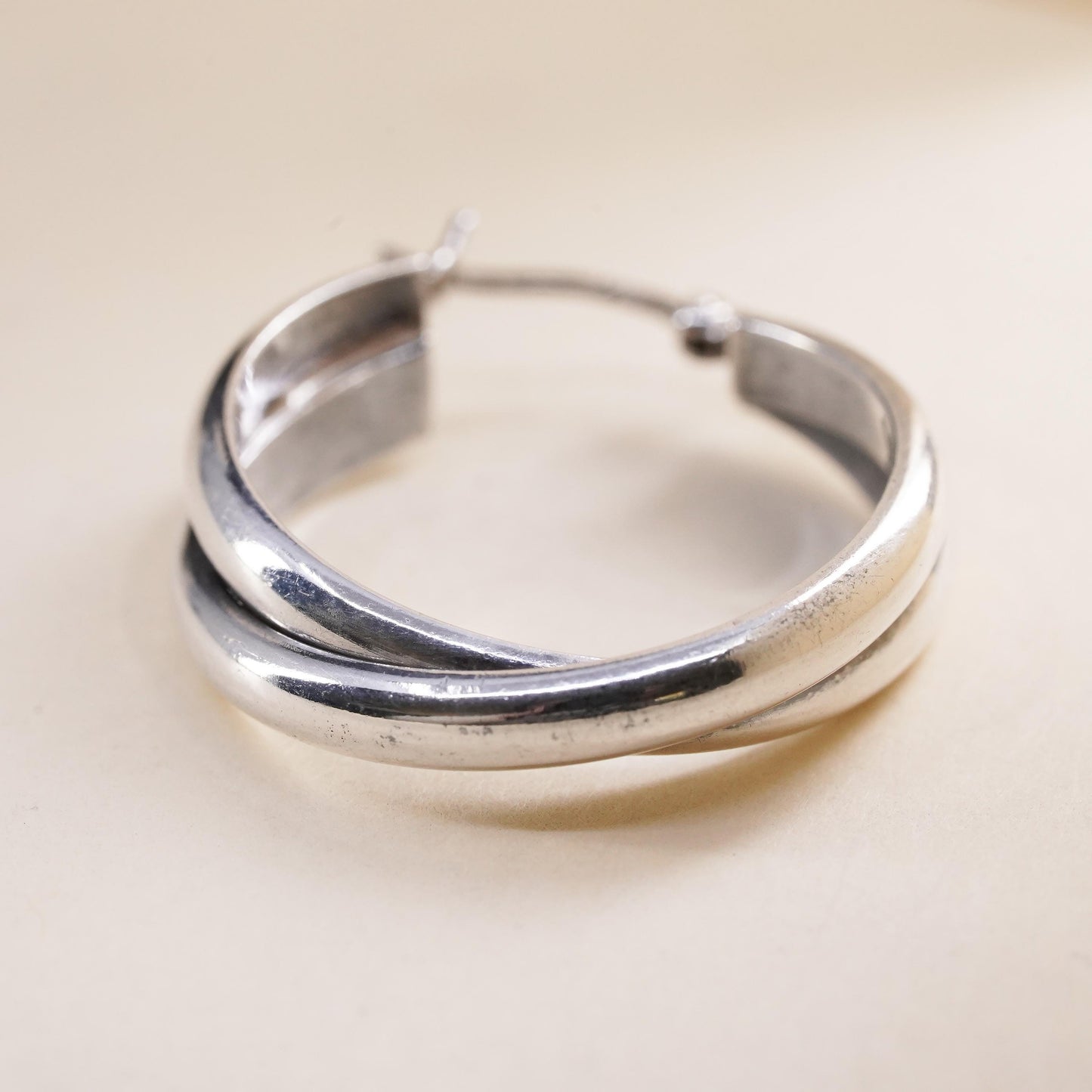 1.25", VTG sterling 925 silver loop single earring, entwined minimalist hoop