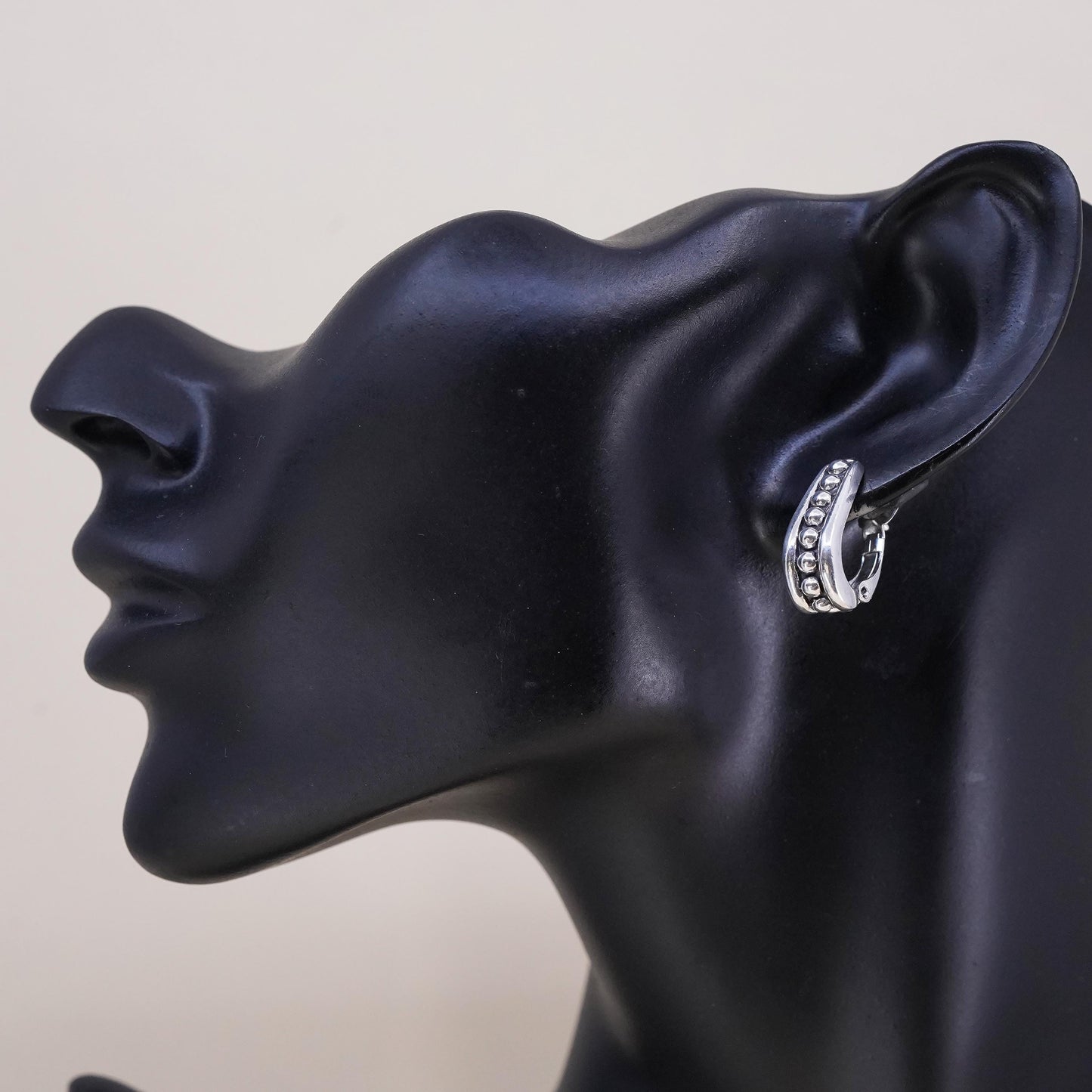 Vintage handmade single 1 earring. Sterling 925 silver huggie stud with beads