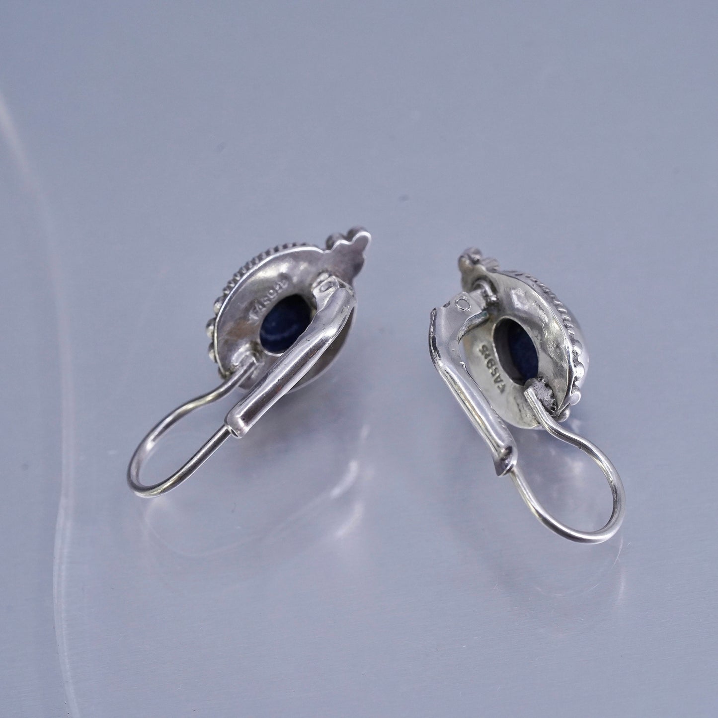 Vintage Sterling 925 silver handmade earrings with oval lapis lazuli
