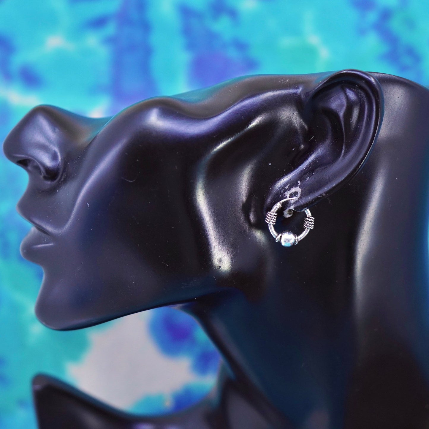 0.5”, Sterling silver handmade earrings, solid 925 silver textured hoops huggie