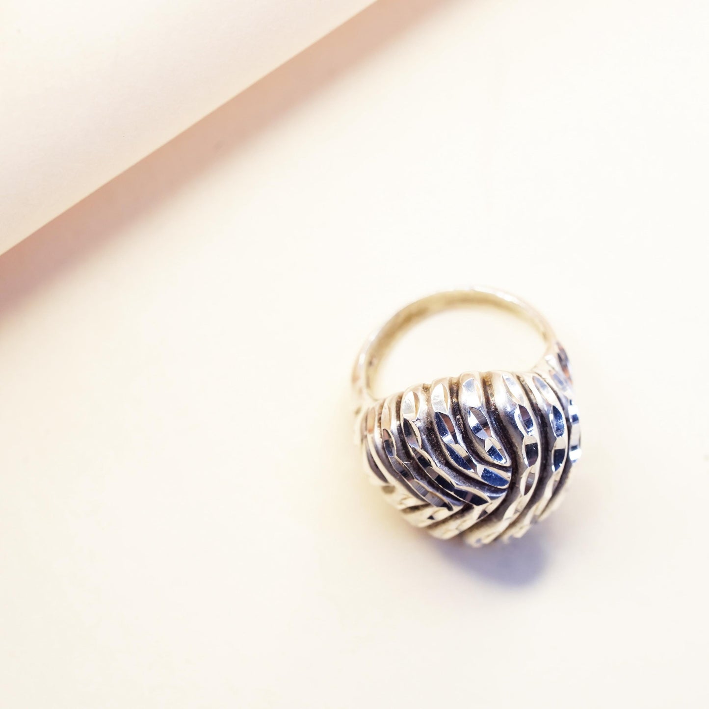 Size 6, ALA modernist sterling silver ribbed ring, textured 925 band, modernist