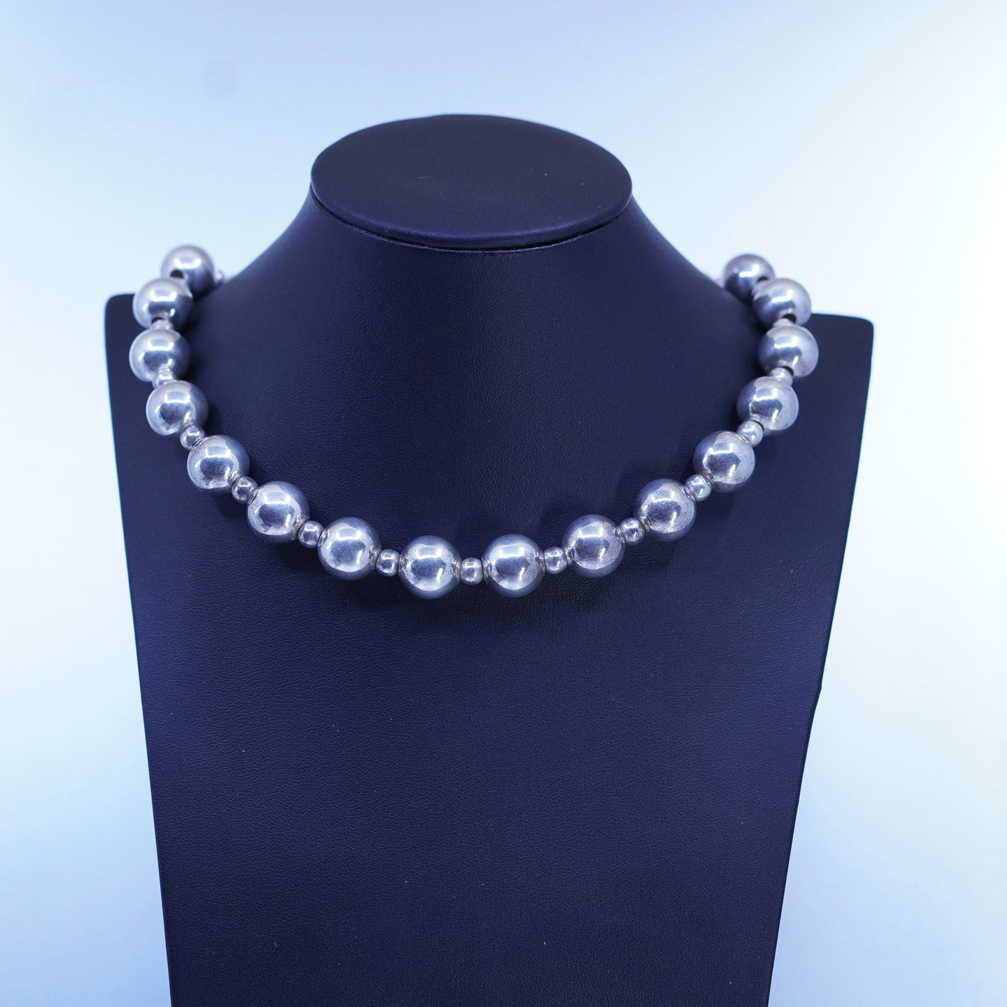 18” 14mm, vintage Sterling 925 silver handmade huge bead chain necklace