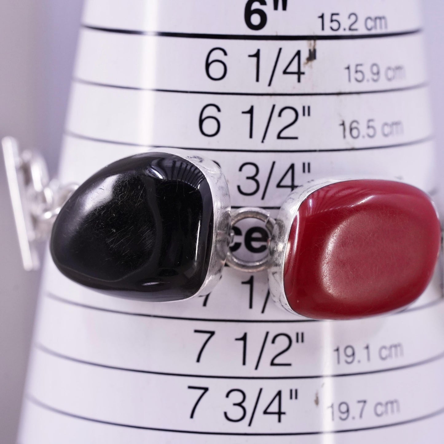 7", Mexican sterling 925 silver bracelet red onyx, bloodstone toggle closure