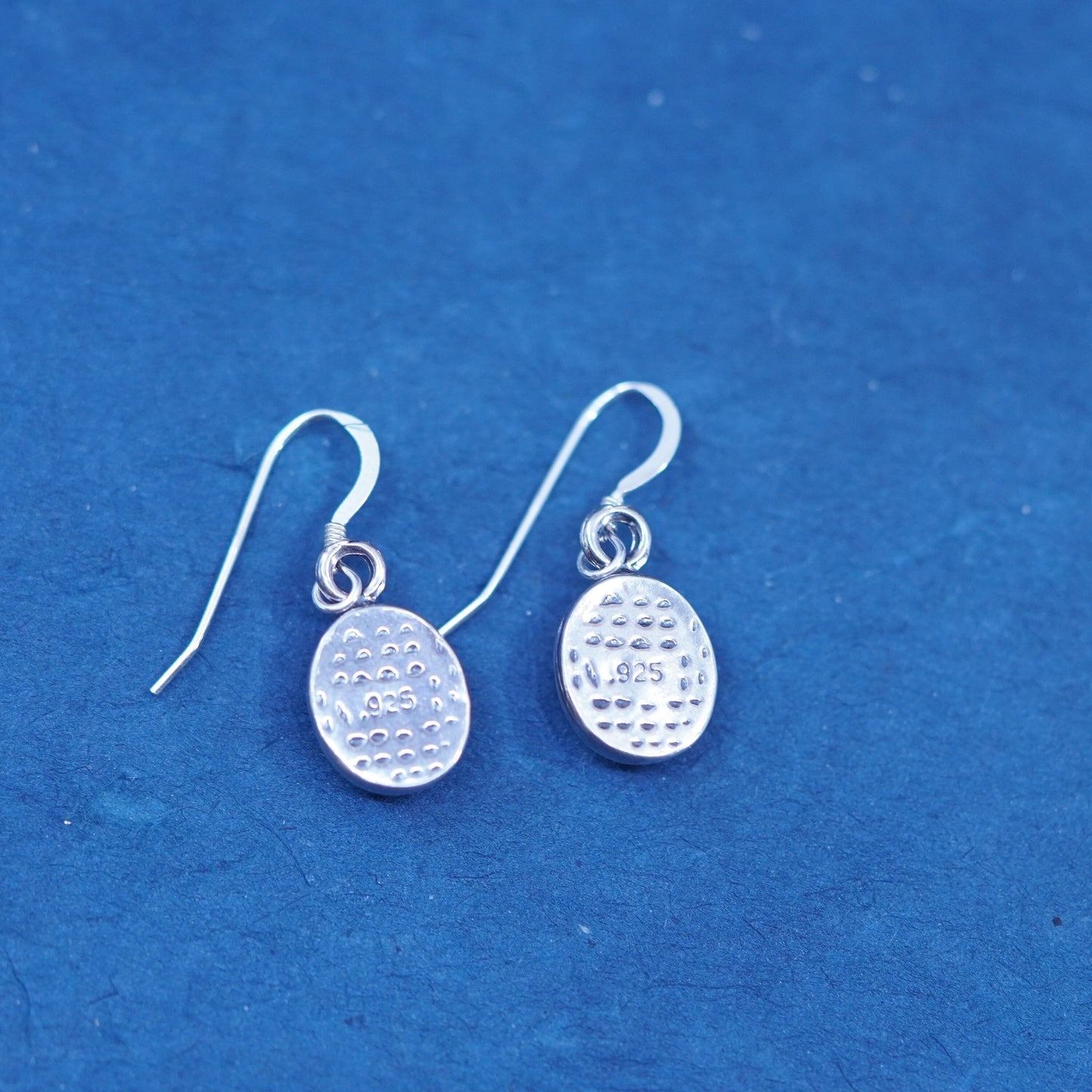 Vintage sterling silver handmade earrings, 925 oval with mother of pearl drops