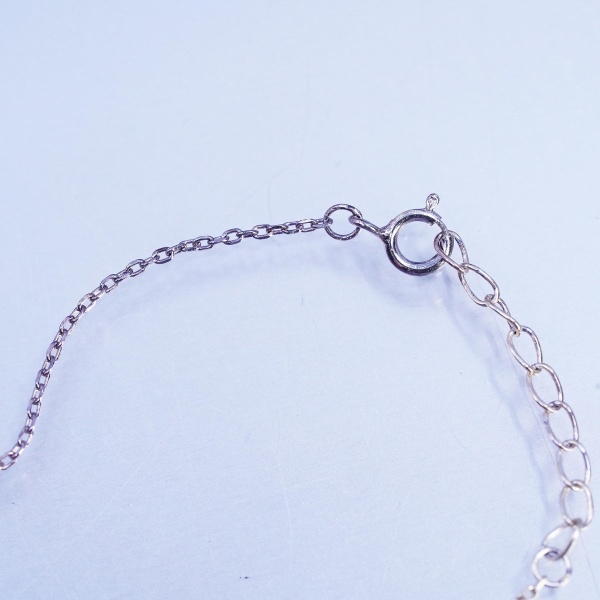 9+1", Vintage Sterling 925 silver bracelet, flatten circle chain CZ cross charm