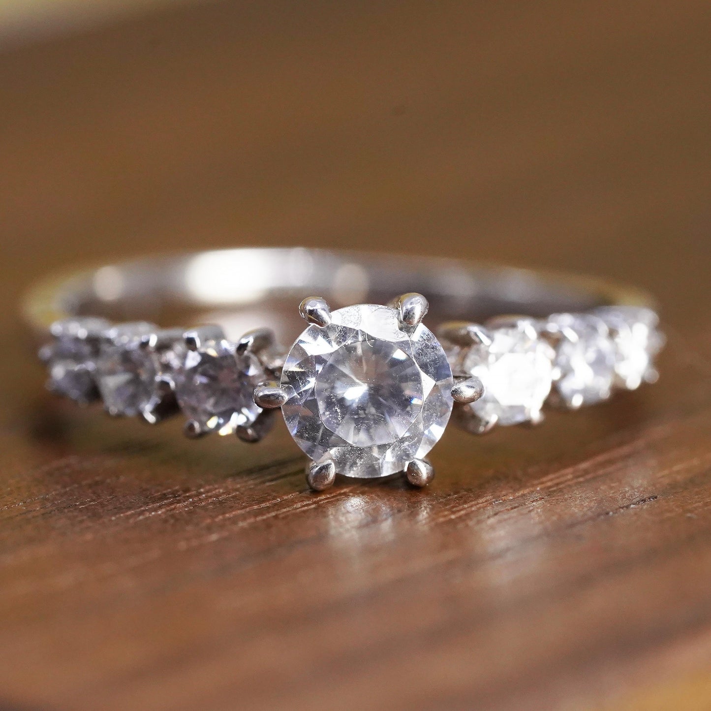 Size 7.25, vintage Sterling 925 silver engagement ring with clear cz ring