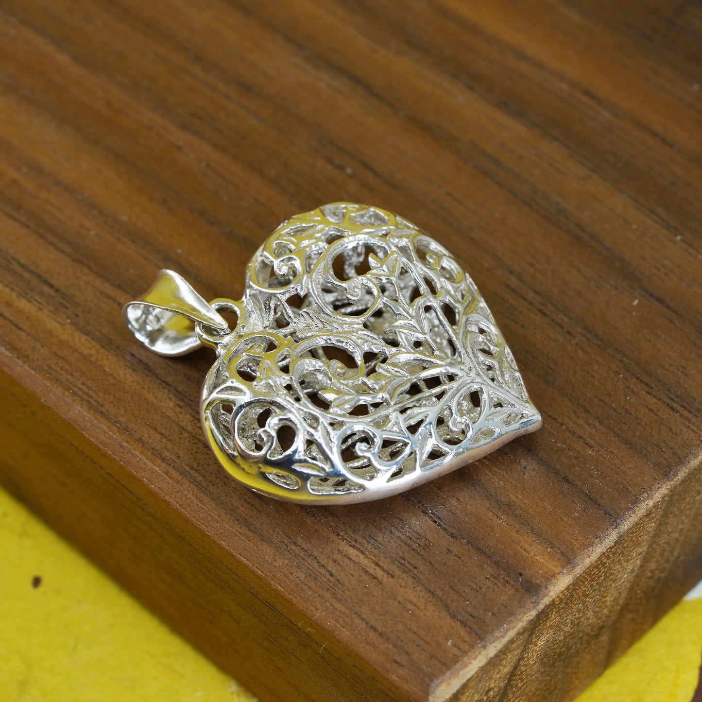 Vintage Sterling silver handmade pendant, 925 filigree heart pendant