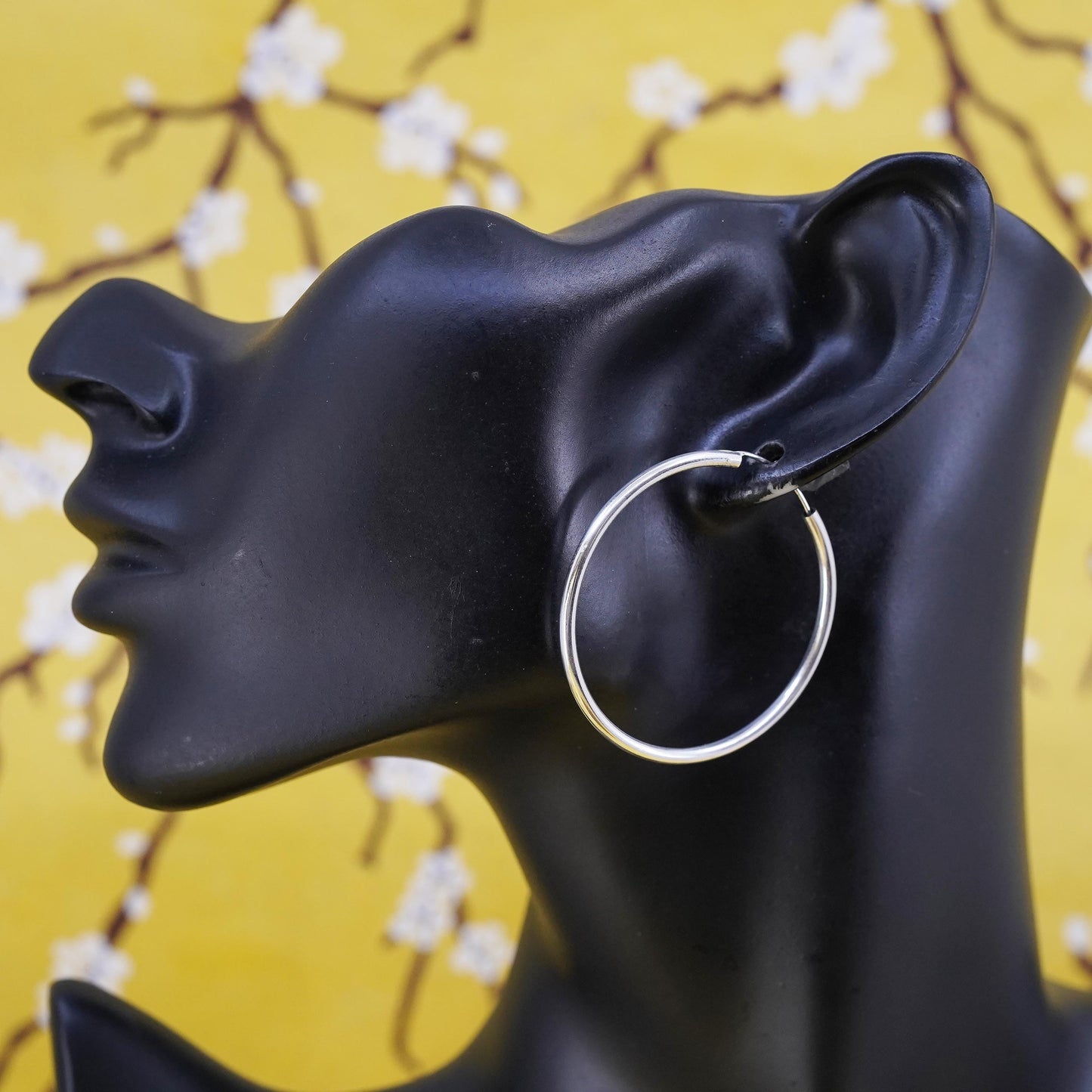1.75", vintage Sterling silver handmade earrings, 925 silver hoops