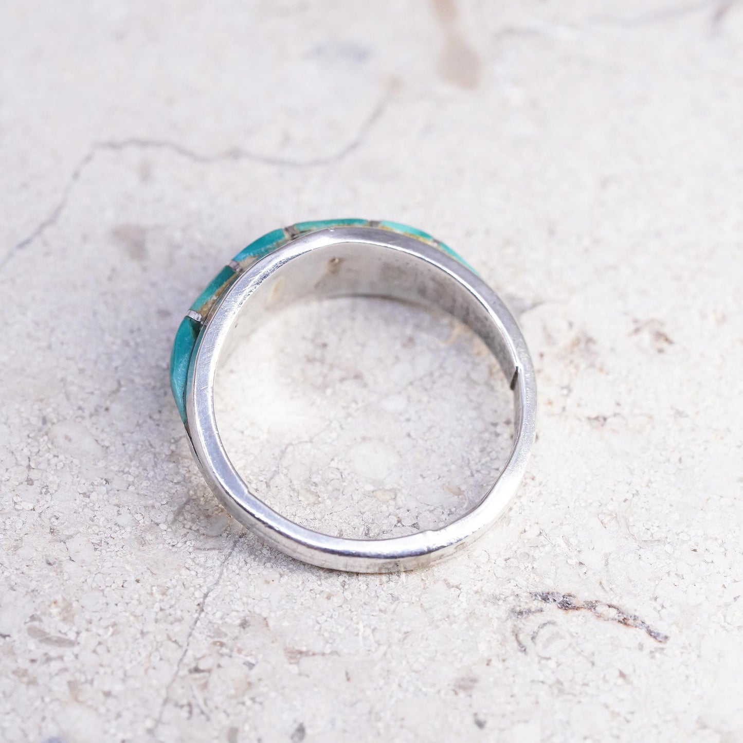 Size 6.5, VTG Sterling 925 silver handmade ring turquoise inlay Native American