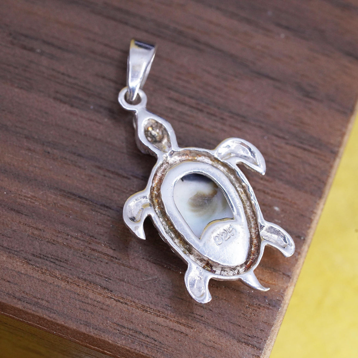Vintage Sterling silver handmade pendant, 925 turtle with Shiva Eye shell inlay