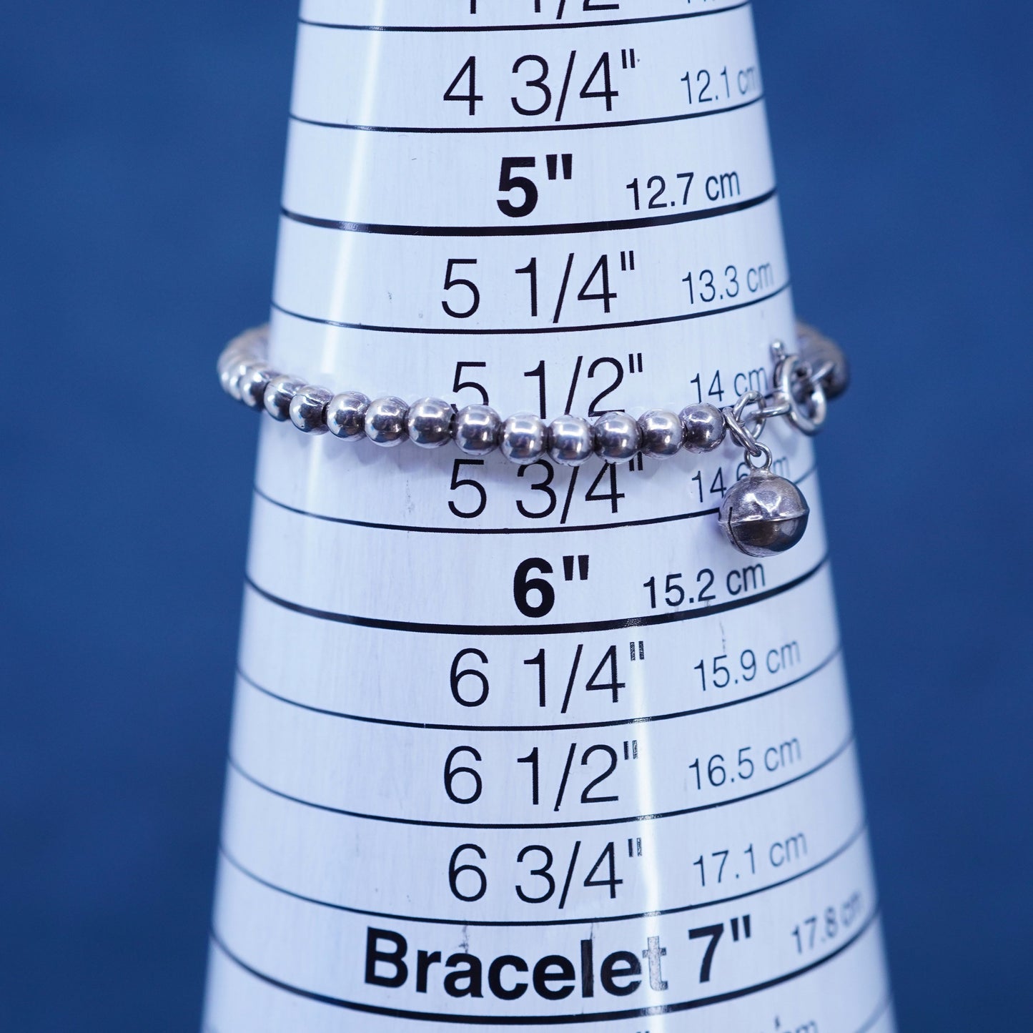 5.5”, vintage sterling 925 silver handmade beads bracelet with chime
