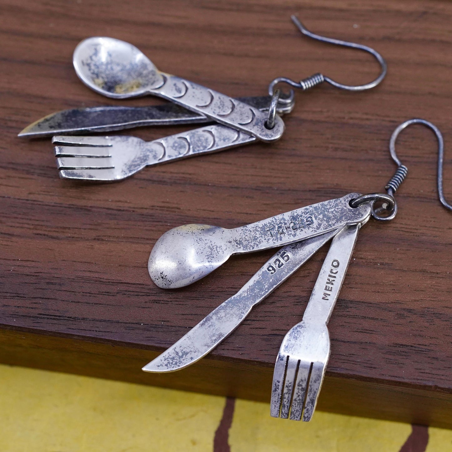 Vintage Mexican Sterling silver earrings, 925 fork spoon knife utensils dangles
