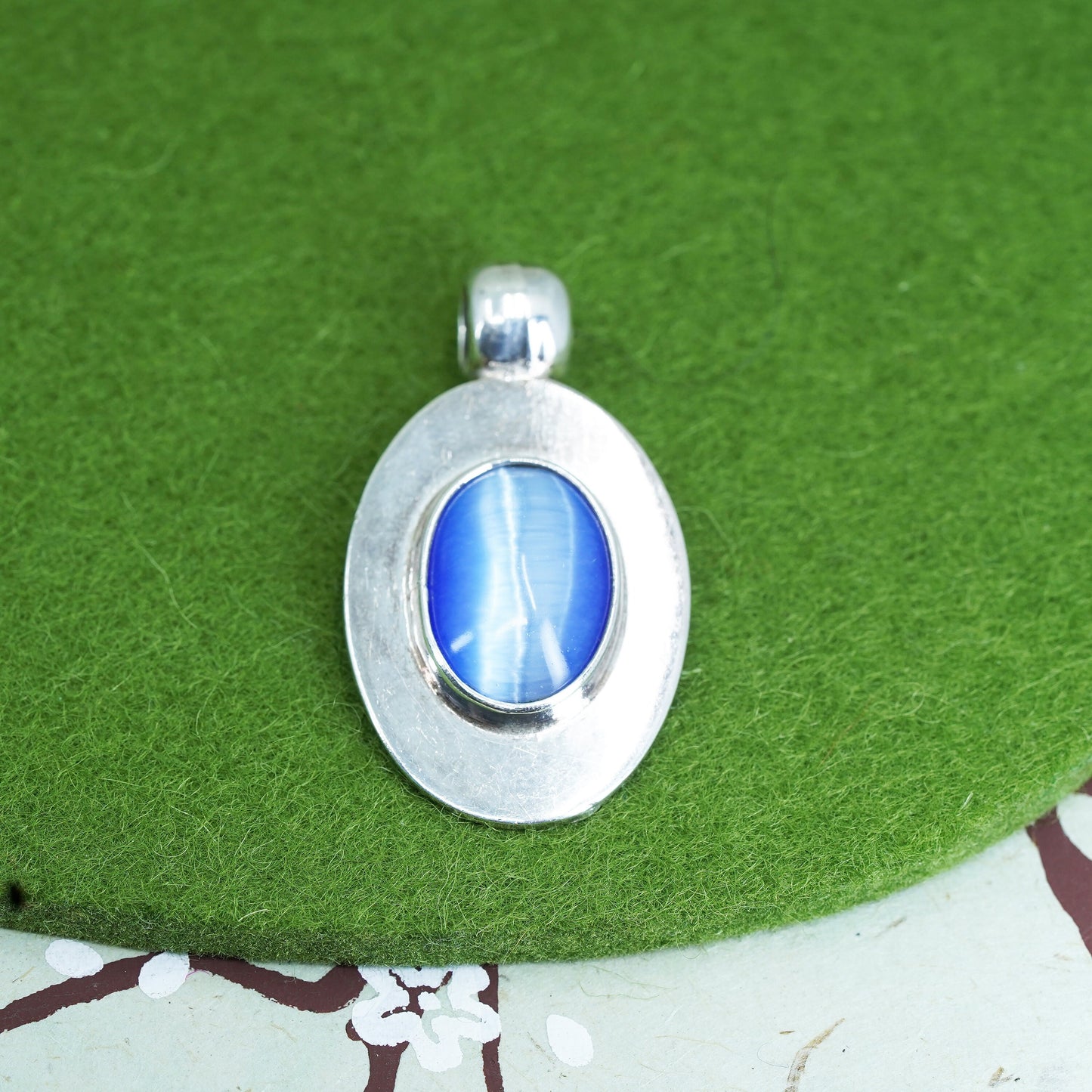 Vintage Mexico sterling 925 silver handmade pendant with blue tiger eye
