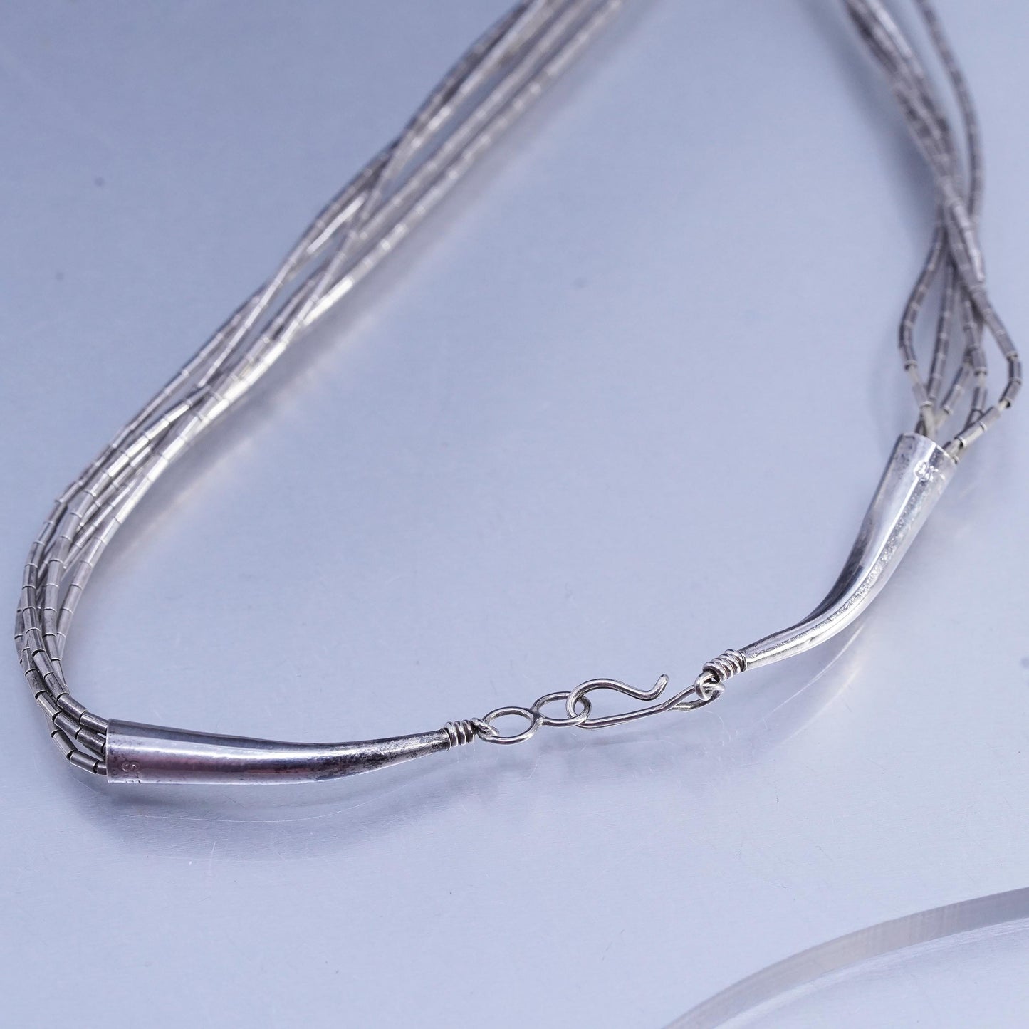 16" Native American Sterling 925 multi strands liquid silver necklace turquoise