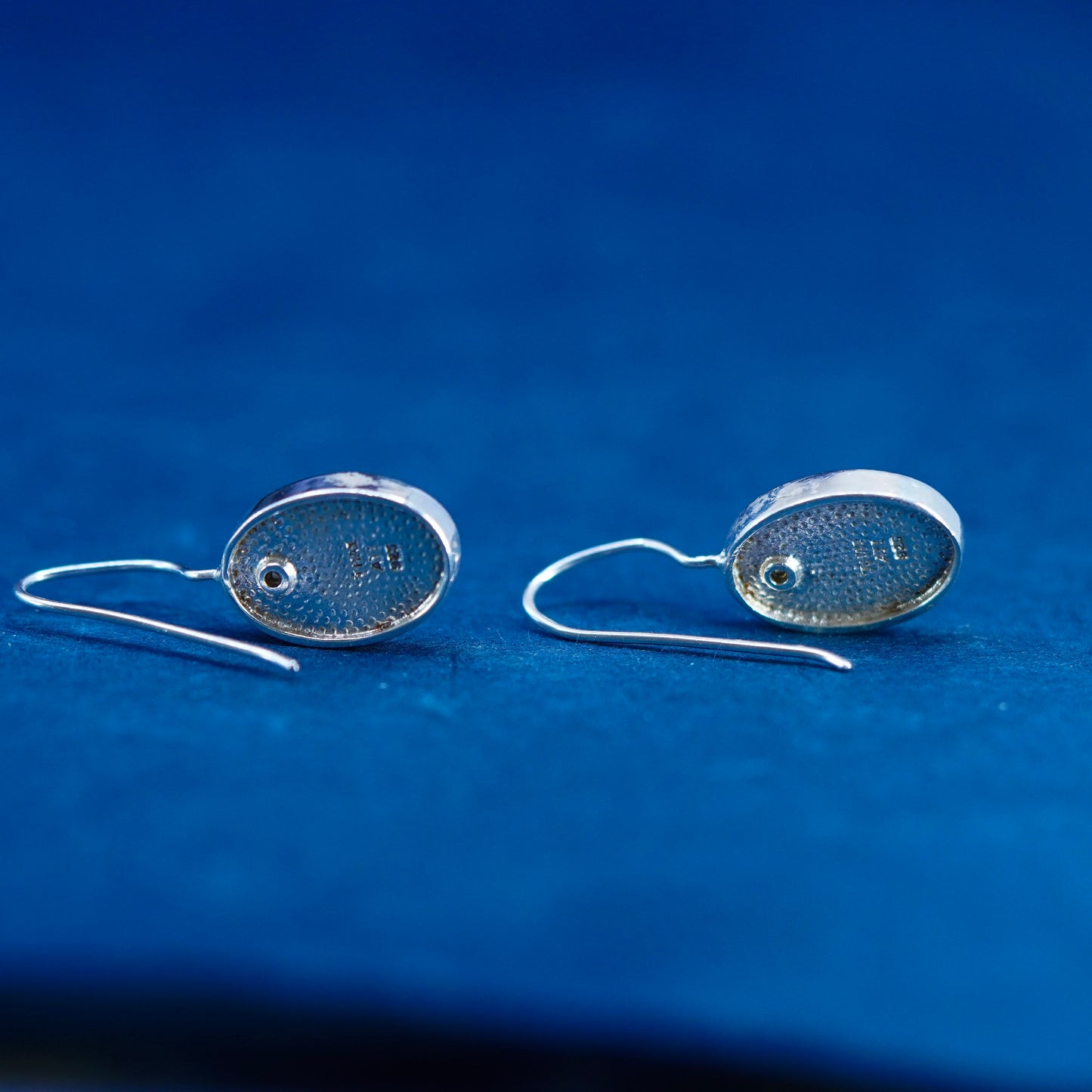 sterling silver handmade earrings, 925 oval drops with mother of pearl inlay
