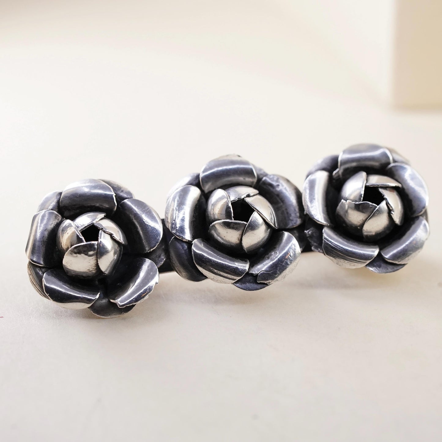 Vintage Mexican sterling silver handmade brooch, solid 925 silver flowers