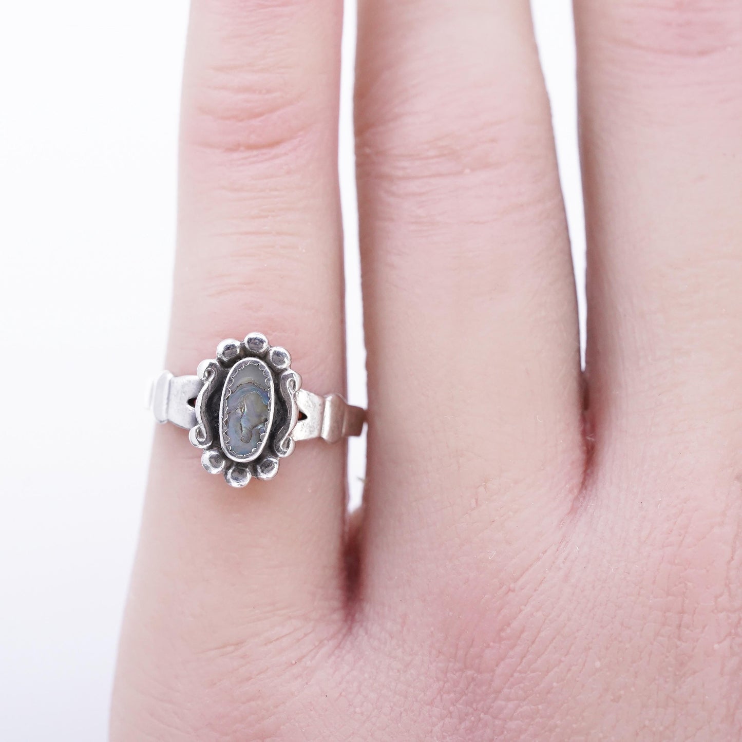 sz 5, Native American navajo Bell trading post Sterling 925 silver ring abalone