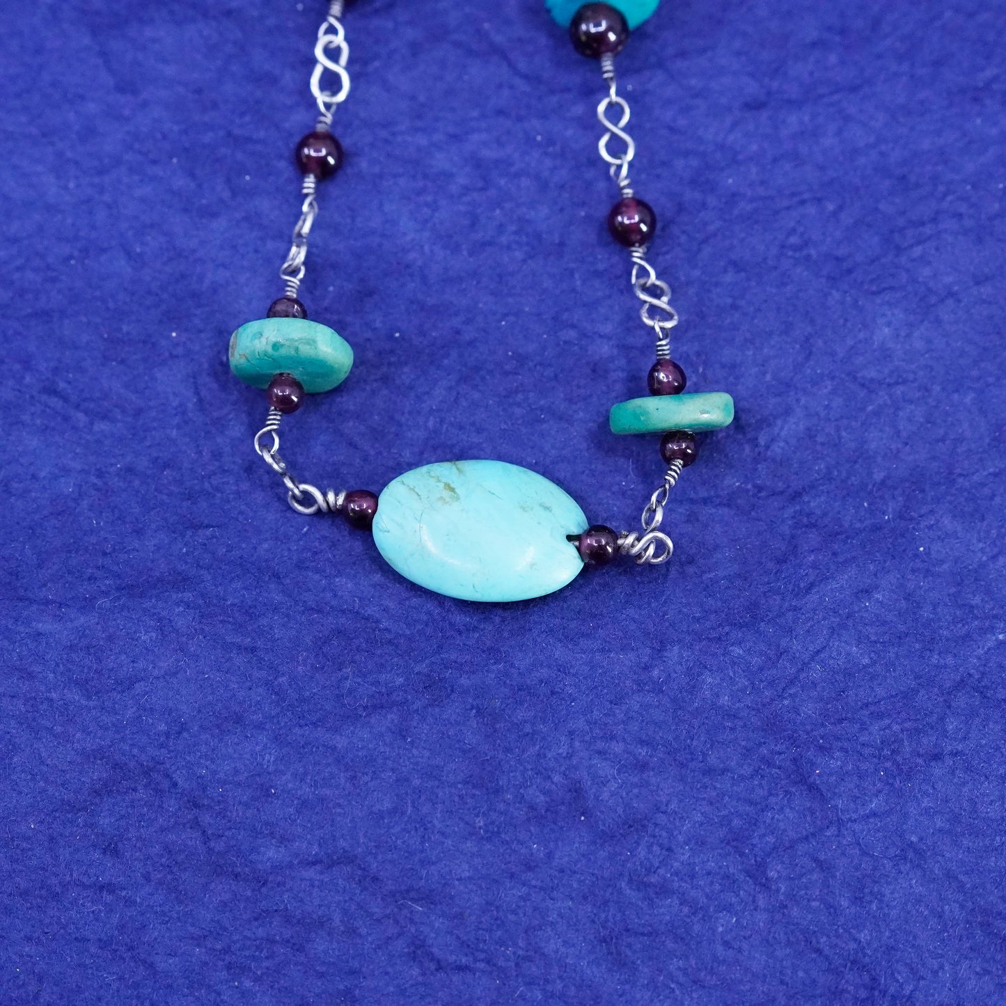 14”, Sterling 925 silver Native American Navajo chain necklace turquoise nugget