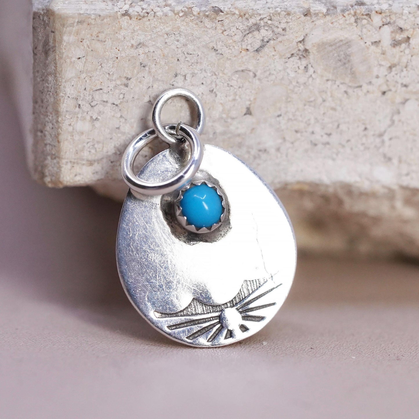 Vintage Native American Sterling silver pendant, 925 turquoise teardrop charm