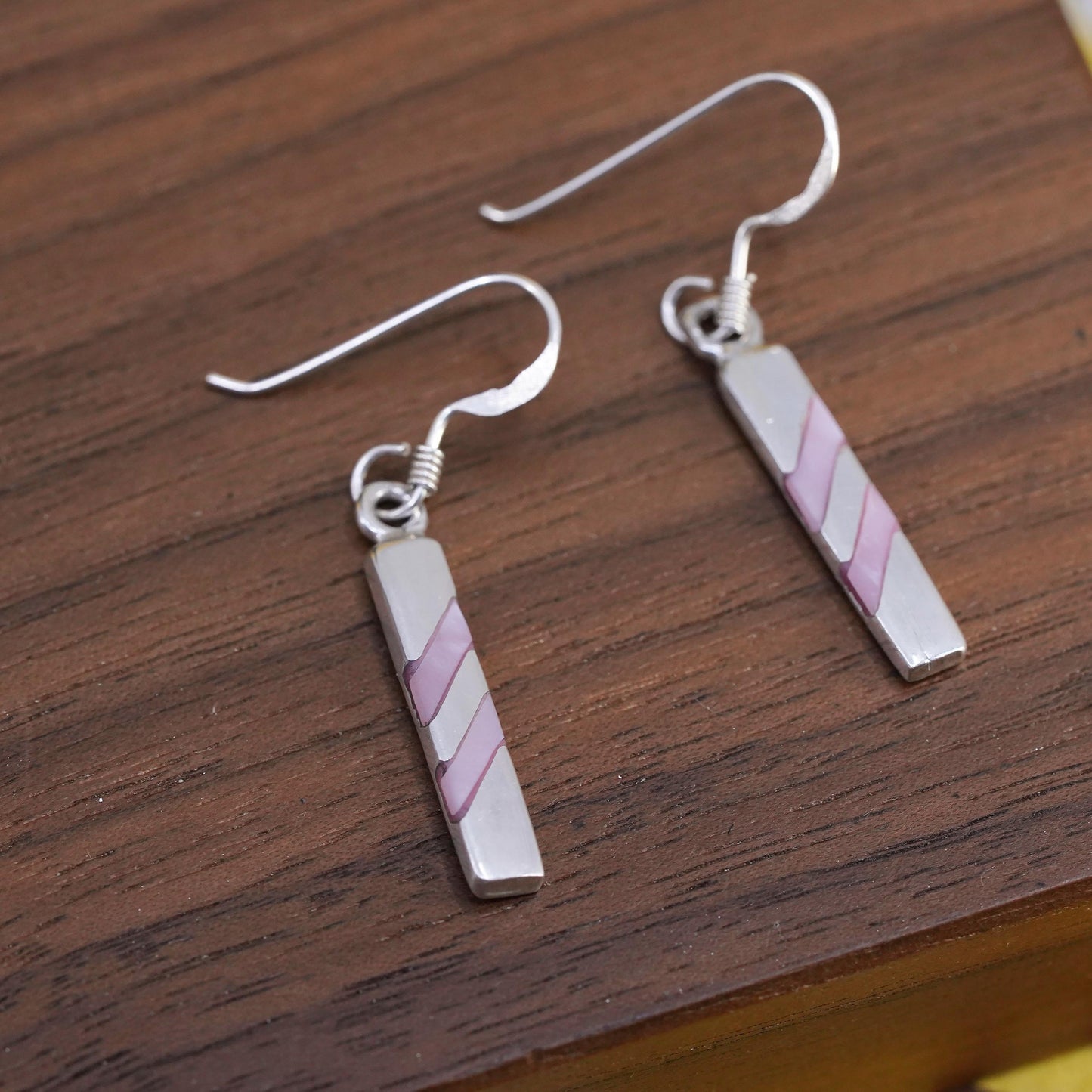 Vintage Sterling silver handmade earrings, 925 silver bar with mother of pearl